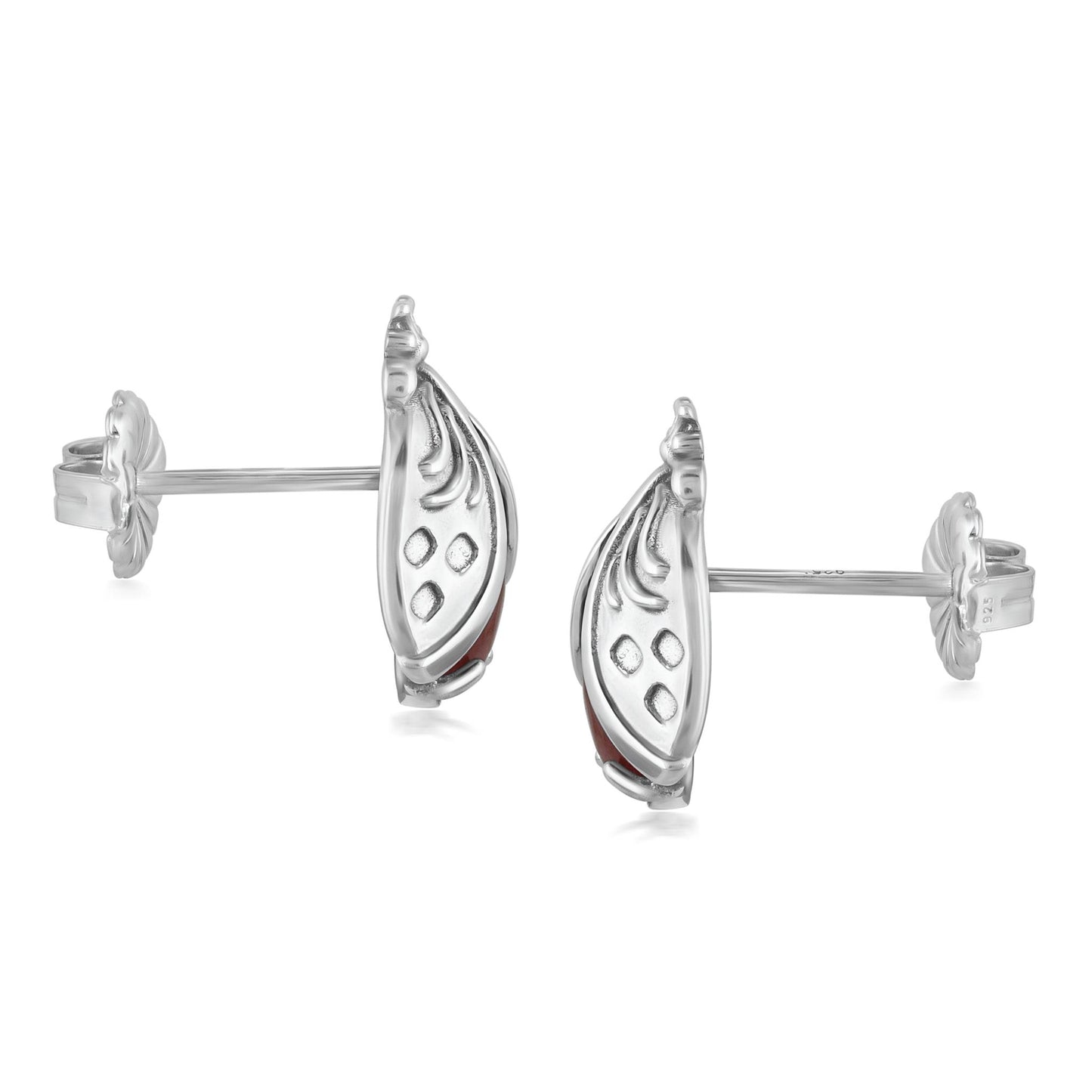 Sterling Silver Red Onyx Ladybug Stud Earrings