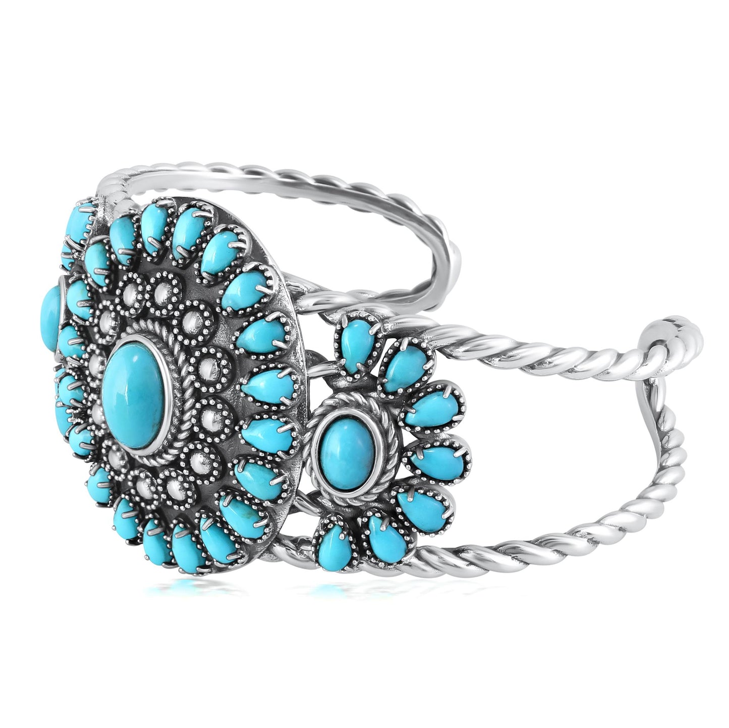 EXCLUSIVELY OURS! Sterling Silver Kingman Turquoise Bold Pear and Oval Cut Cuff Bracelet