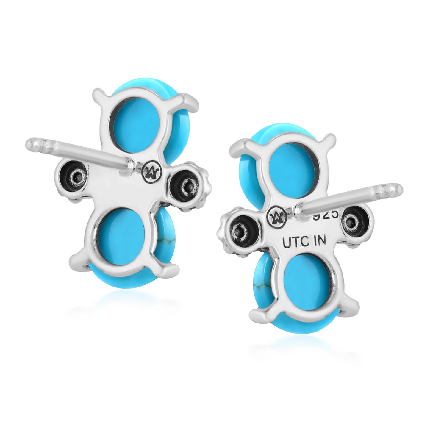 Sterling Silver Round Sleeping Beauty Turquoise Concha Stud Earrings