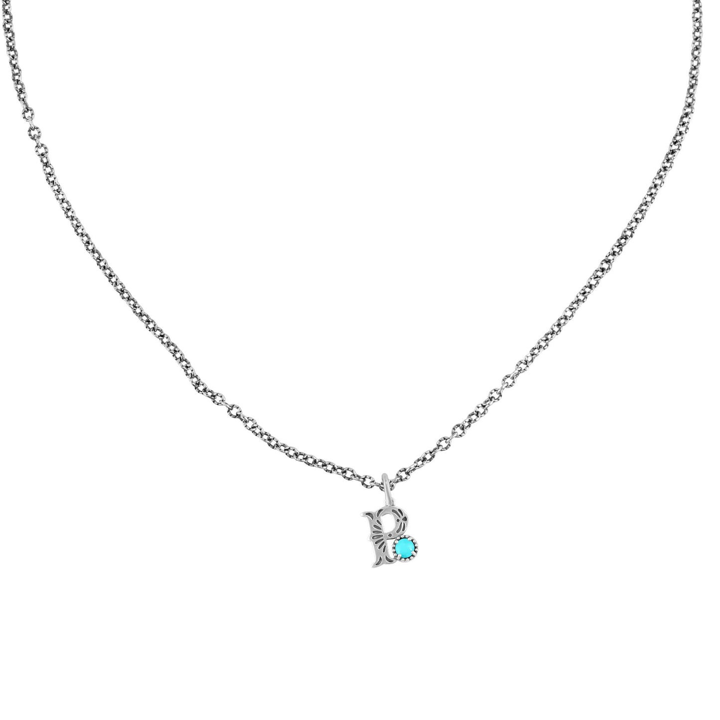 Sterling Silver Sleeping Beauty Turquoise Initial "P" Pendant and Chain Necklace, 17 to 20 Inches