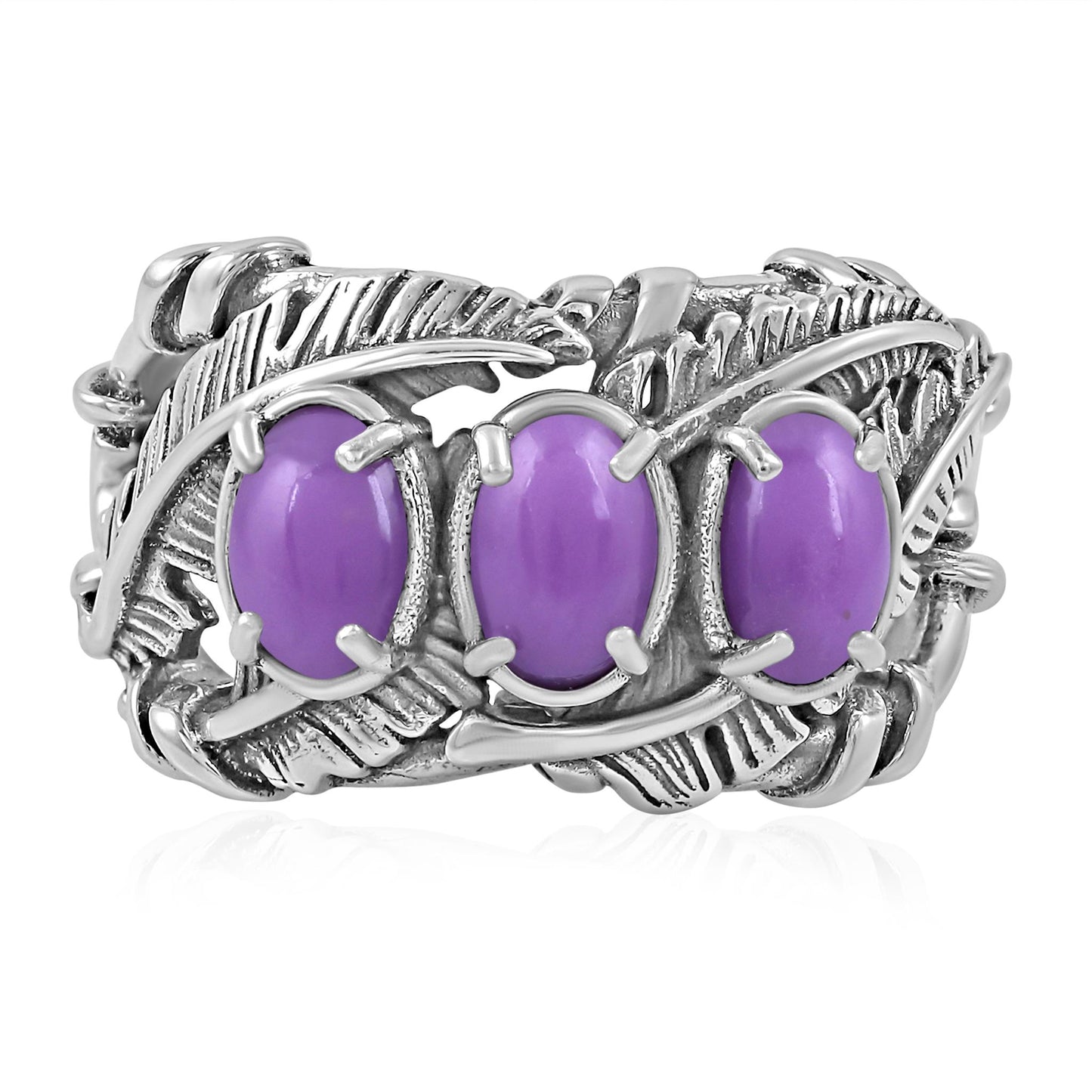 Sterling Silver Phosphosiderite Three Stone Feather Ring