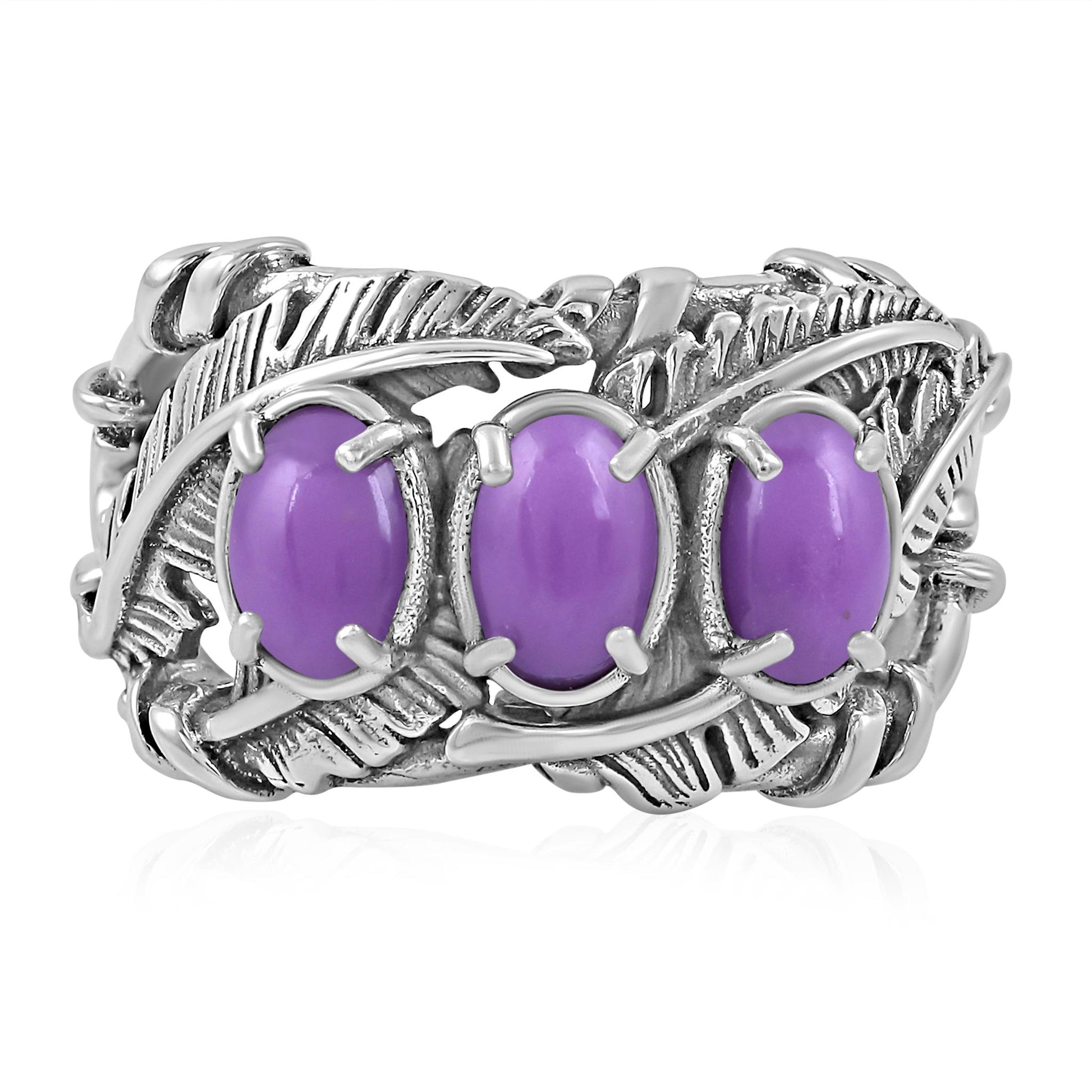 Sterling Silver Phosphosiderite Three Stone Feather Ring