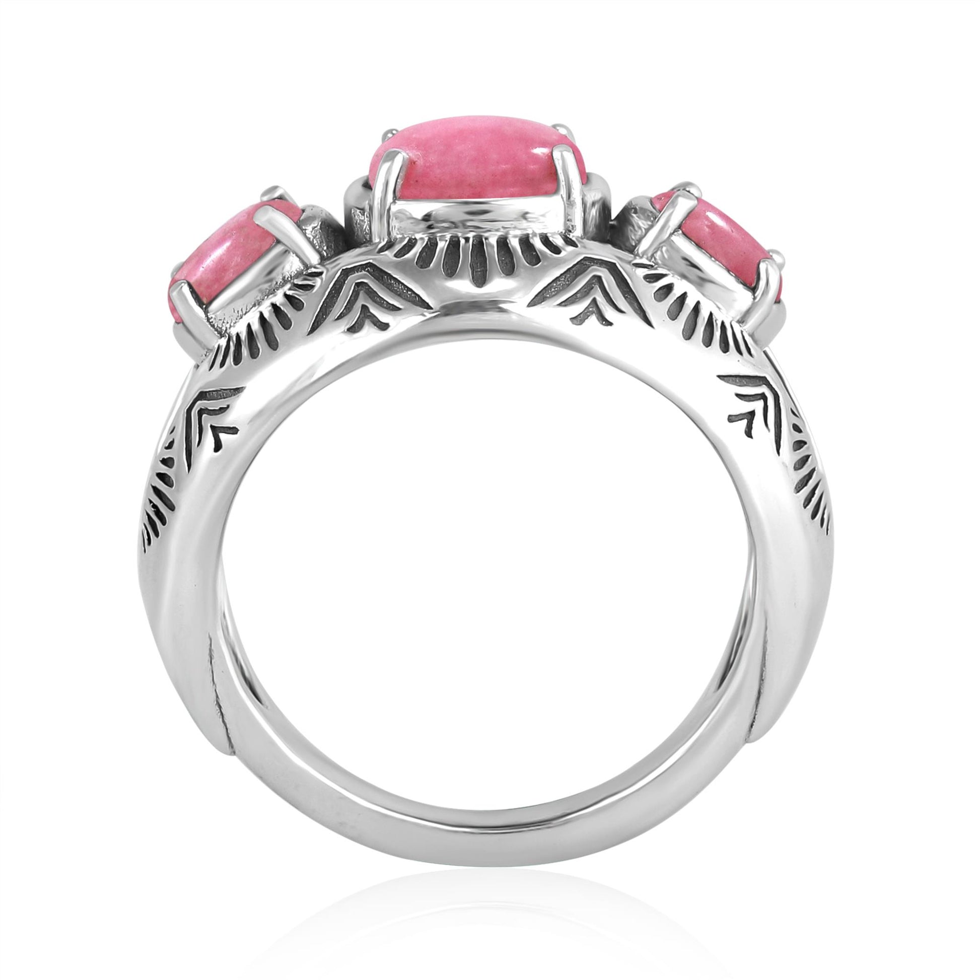 Sterling Silver Rhodonite 3-Stone Oval Band Ring