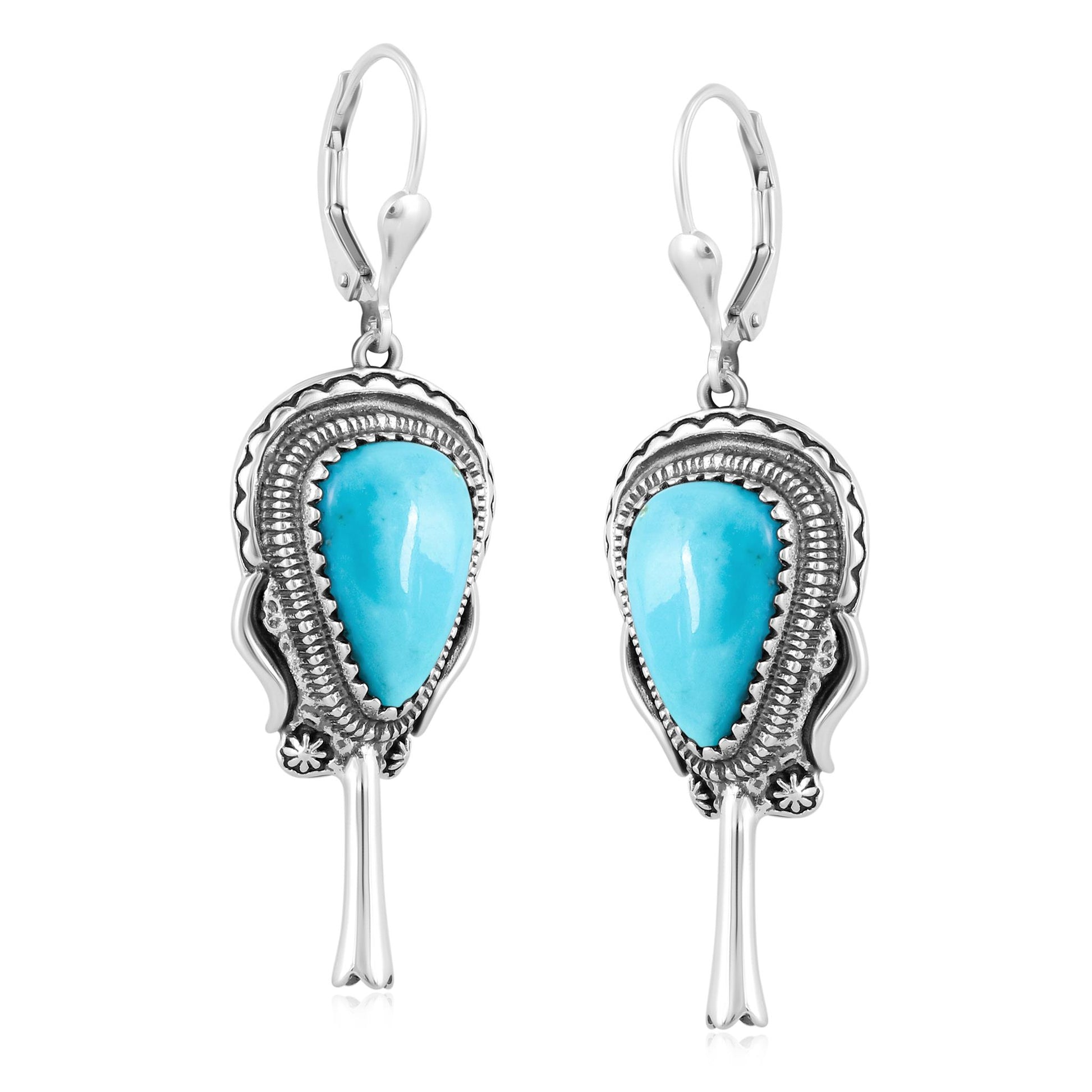 EXCLUSIVELY OURS! Sterling Silver Kingman Turquoise Squash Blossom Dangle Earrings