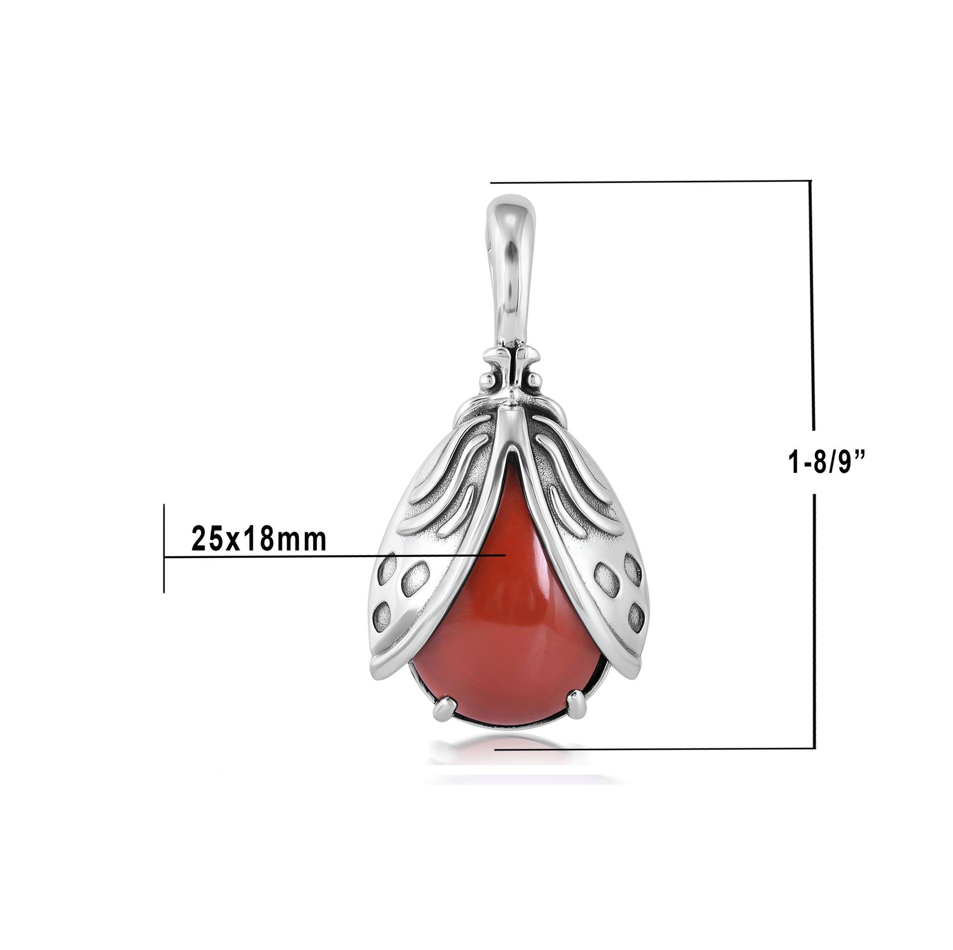 Sterling Silver Red Jasper Ladybug Pendant Enhancer