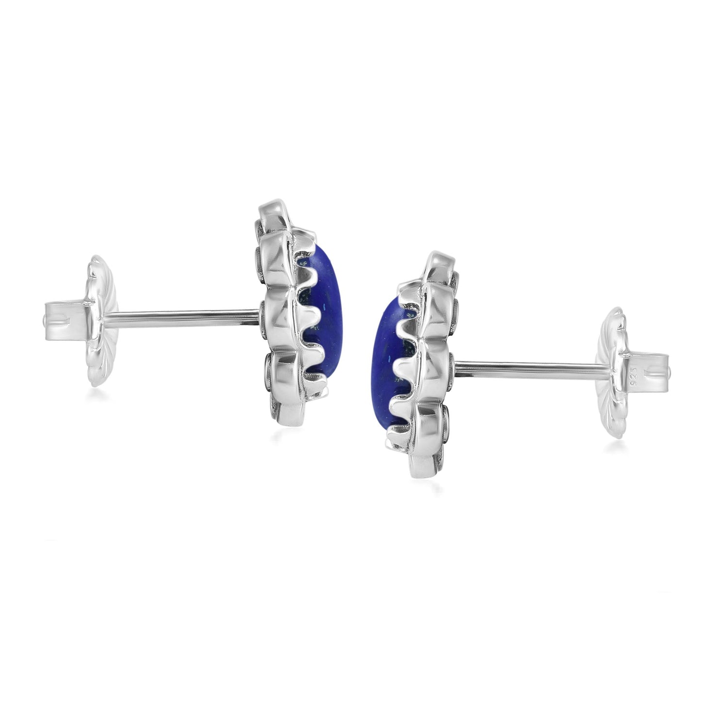 Sterling Silver Lapis Concha Flower Stud Earrings