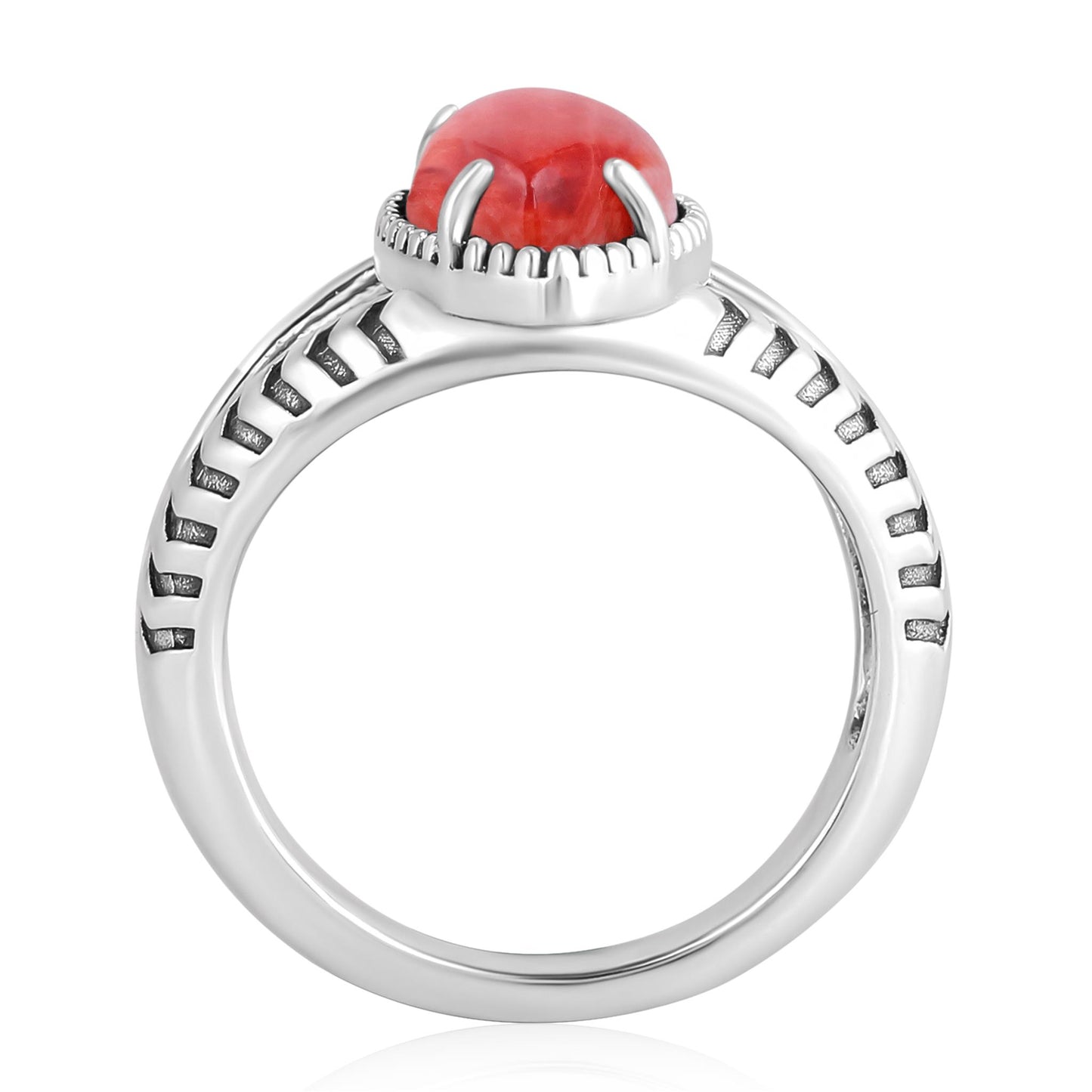 Sterling Silver Red Spiny Oyster Marquise Split Shank Ring