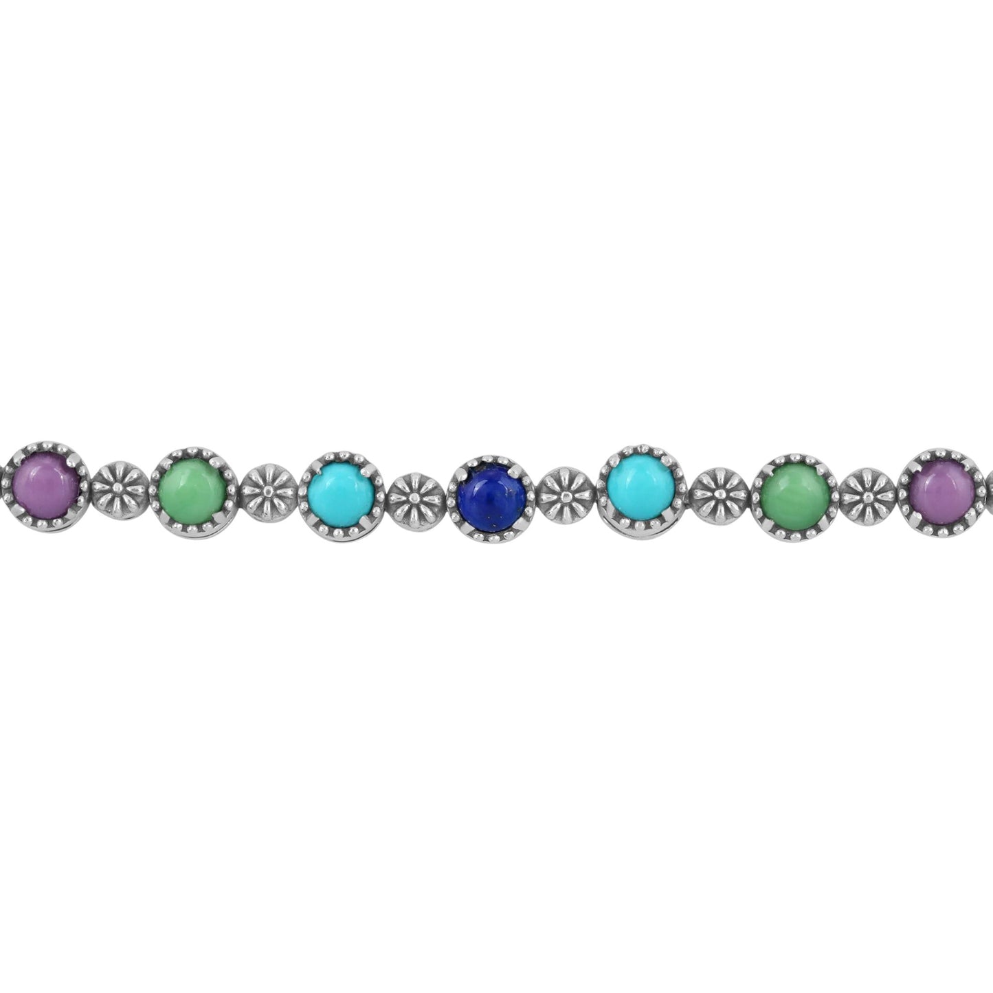 Sterling Silver Phosphosiderite, Turquoise, Variscite and Lapis Adjustable Friendship Bracelet