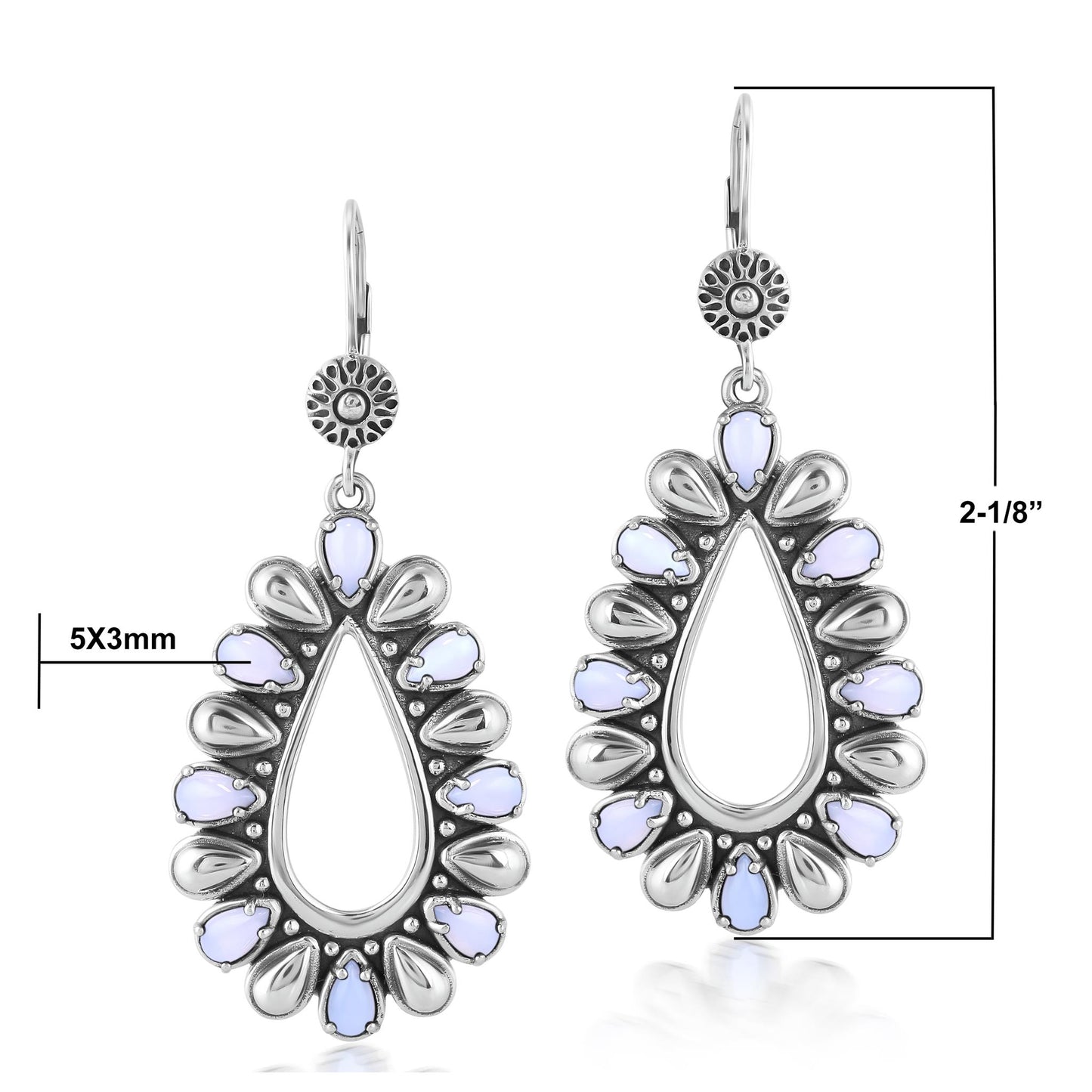 Sterling Silver Blue Lace Agate Open Teardrop Pear-Cut Dangle Earrings