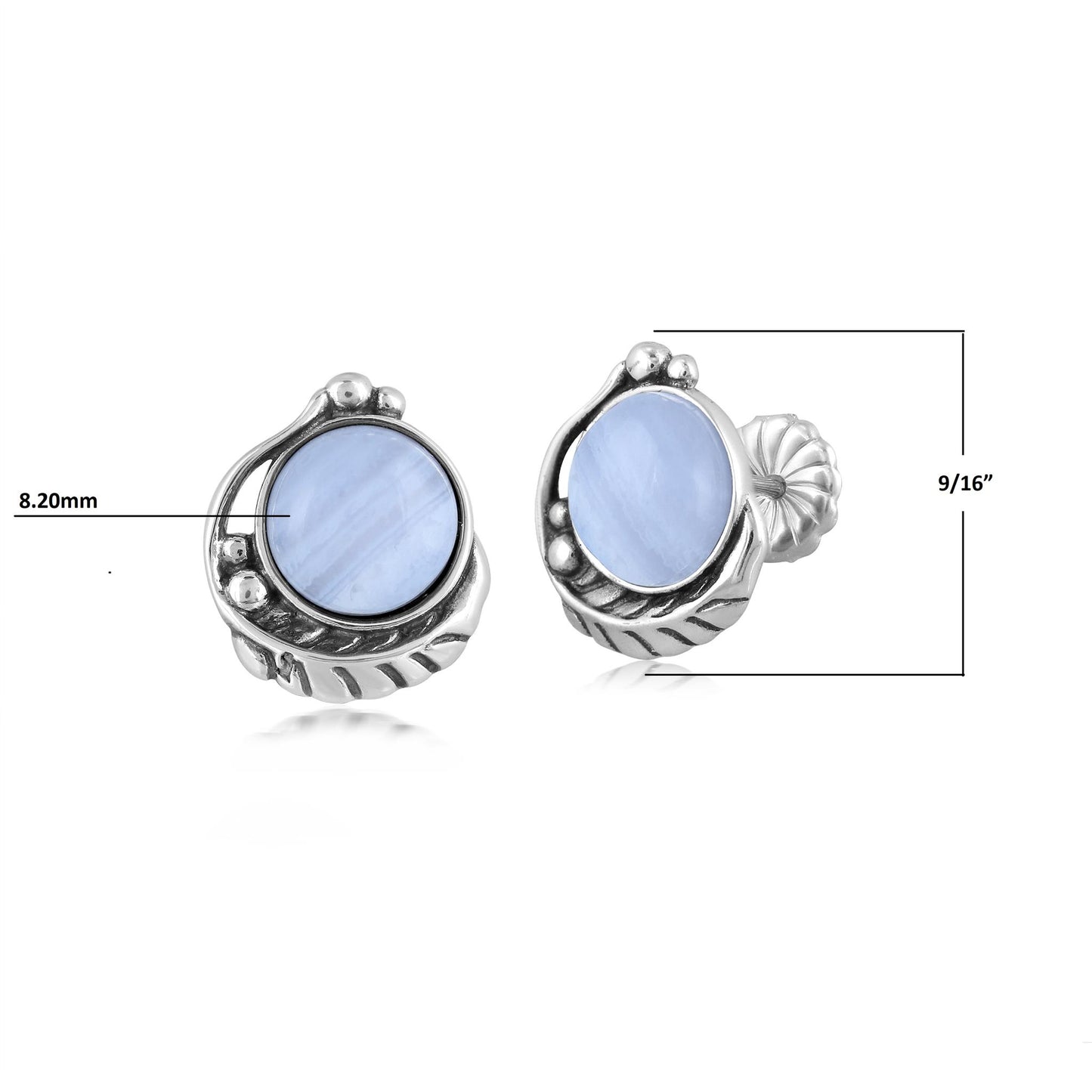 Sterling Silver Blue Lace Agate Leaf Button Earrings