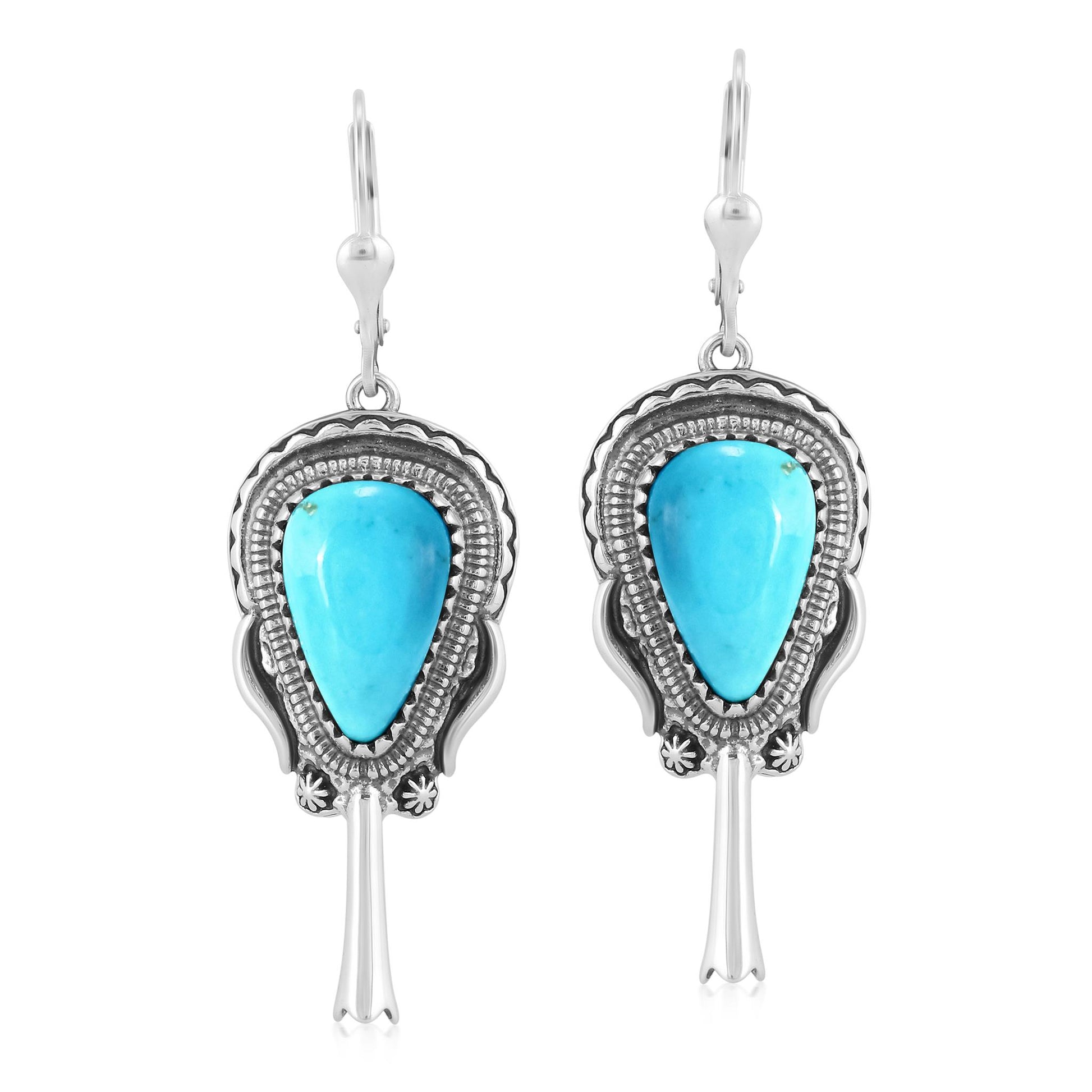 EXCLUSIVELY OURS! Sterling Silver Kingman Turquoise Squash Blossom Dangle Earrings