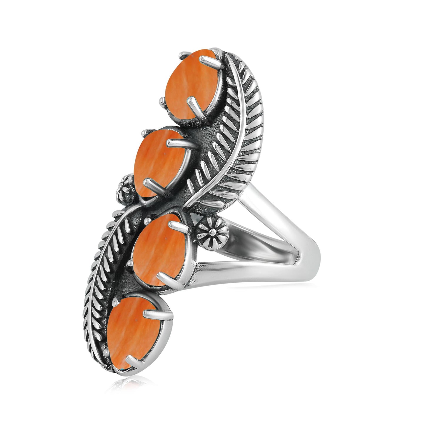 EXCLUSIVELY OURS! Sterling Silver Orange Spiny Oyster Elongated Leaf Ring