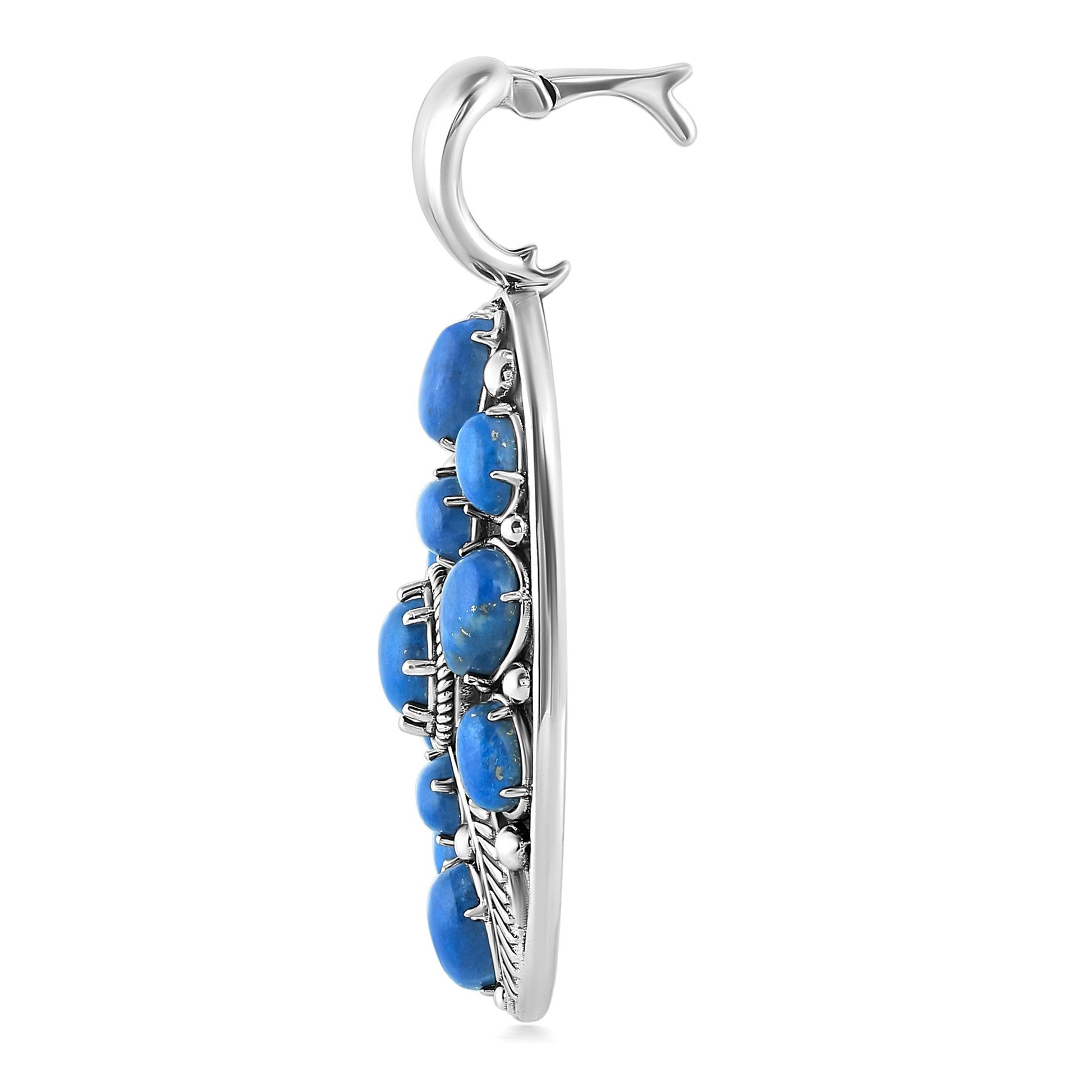 Sterling Silver Denim Lapis Oval Leaf Pendant Enhancer
