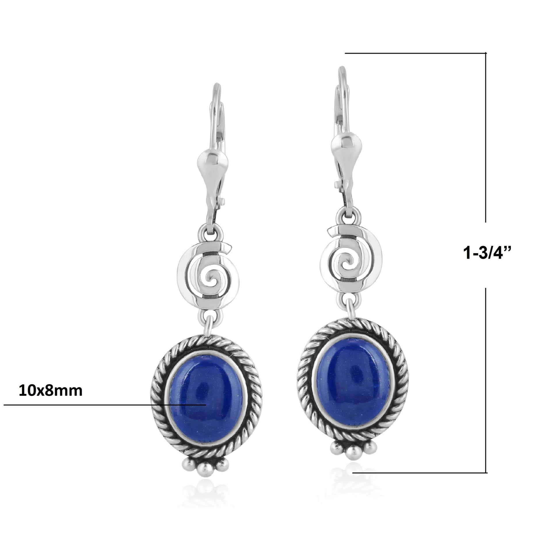 Sterling Silver Lapis Life Spiral Drop and Dangle Earrings