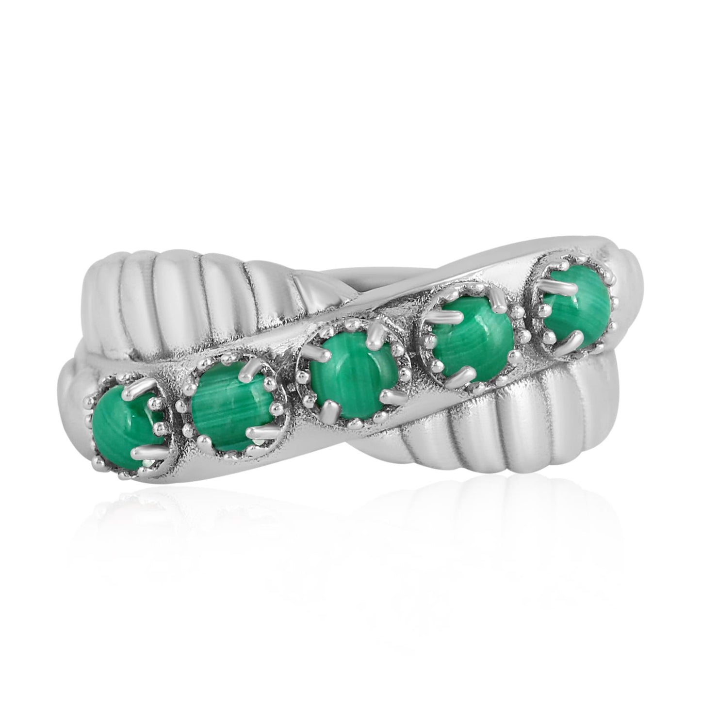 Sterling Silver Malachite Twist Band Ring
