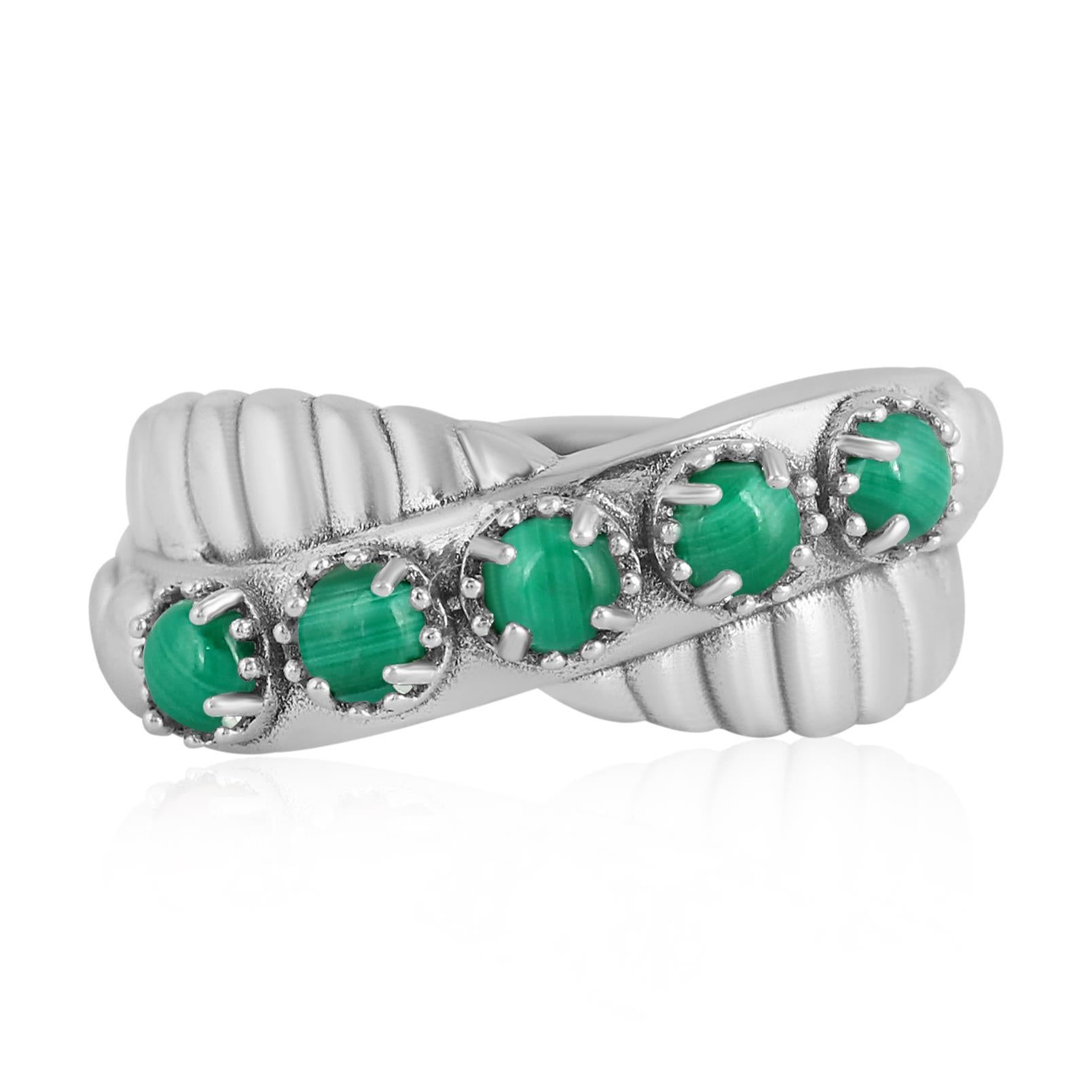 Sterling Silver Malachite Twist Band Ring