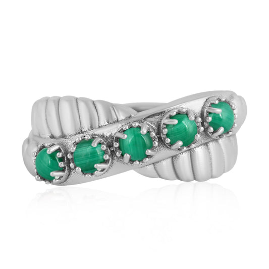 Sterling Silver Malachite Twist Band Ring