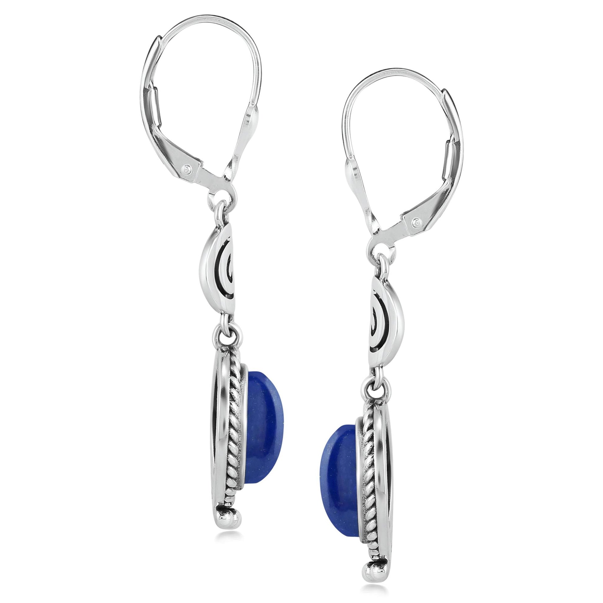 Sterling Silver Lapis Life Spiral Drop and Dangle Earrings