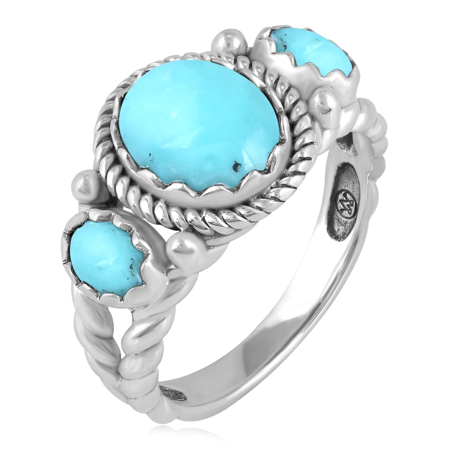 Sterling Silver Kingman Turquoise 3-Stone Ring