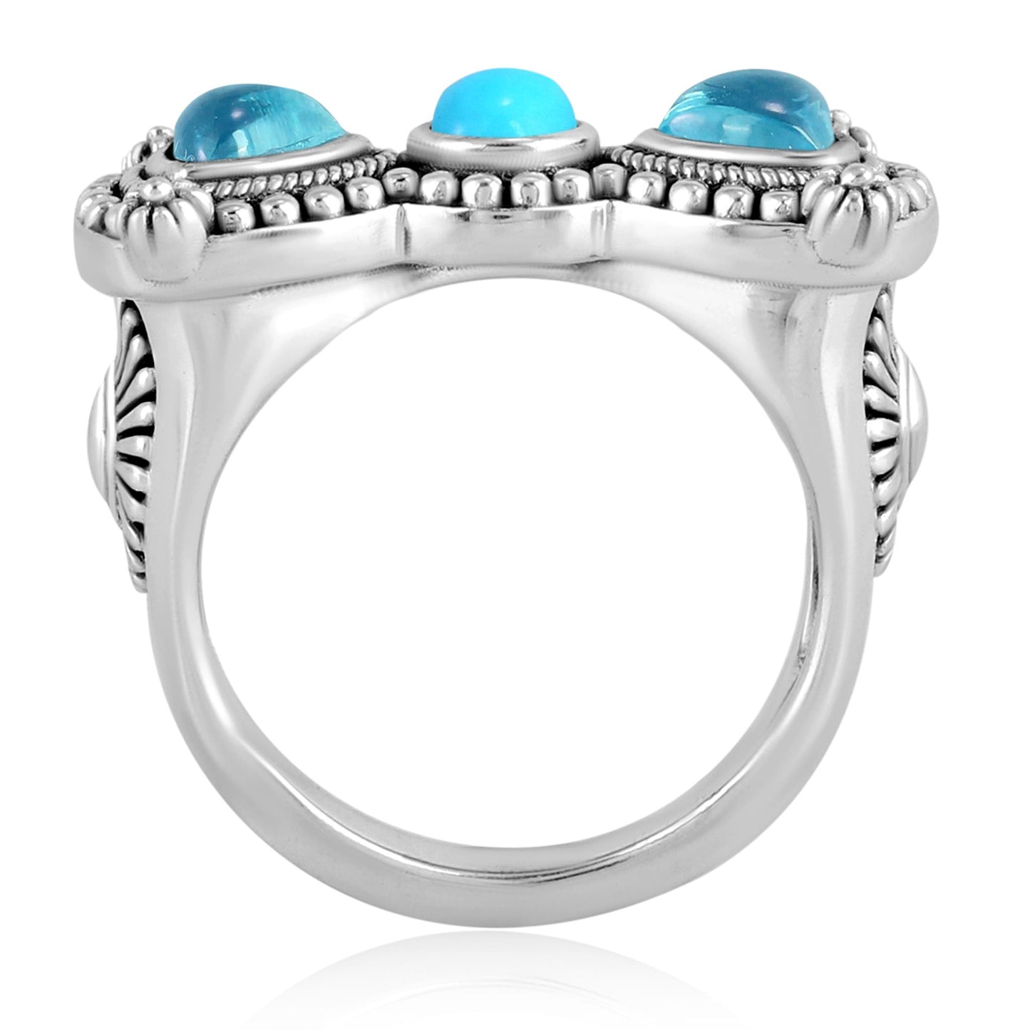 Sterling Silver Sleeping Beauty Turquoise and Swiss Blue Topaz Bow Tie Ring