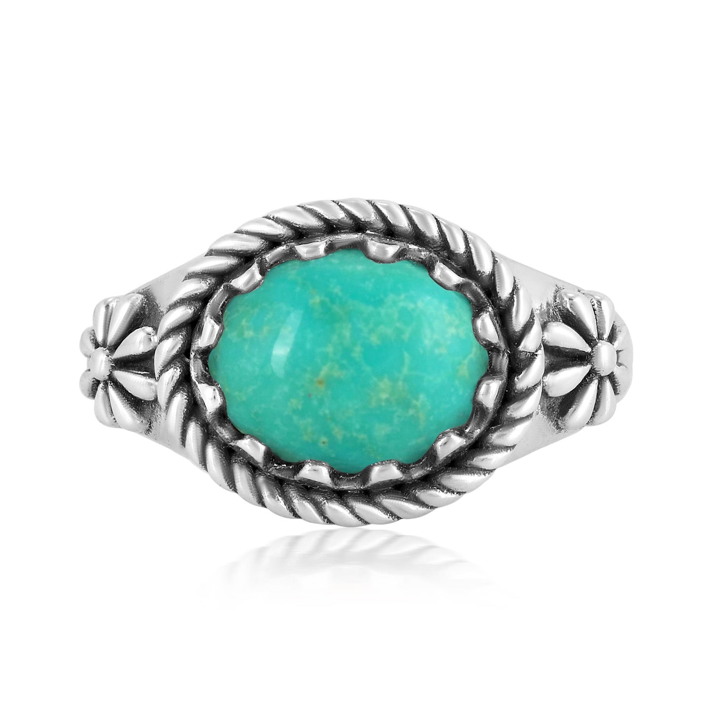 Sterling Silver Green Turquoise East West Ring, Sizes 5 to 11