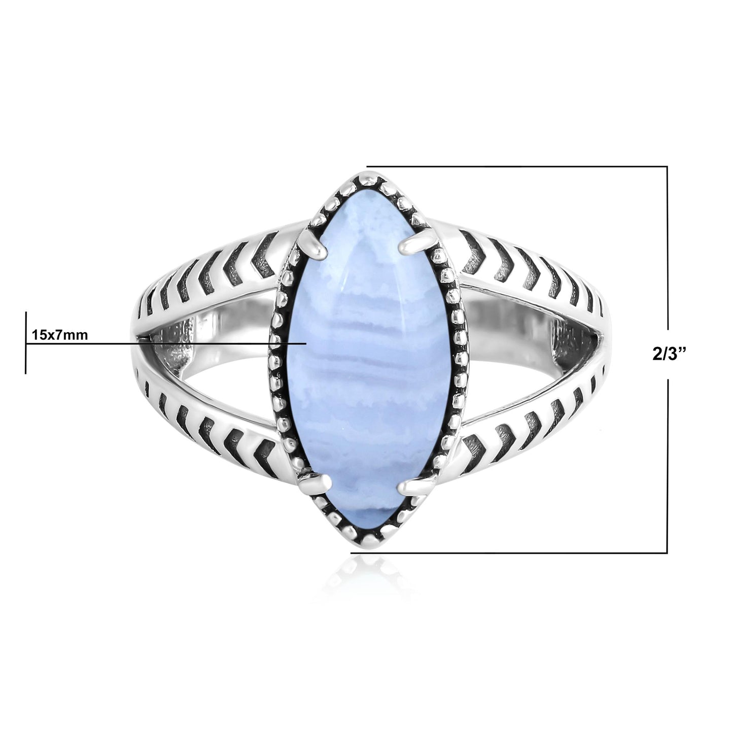 Sterling Silver Blue Lace Agate Marquise Split Shank Ring