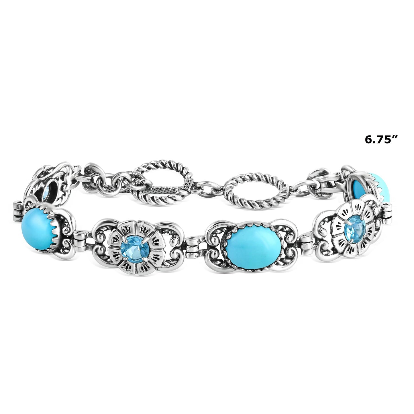EXCLUSIVELY YOURS! Sterling Silver Sleeping Beauty Turquoise and Swiss Blue Topaz Desert Bloom Tennis Bracelet