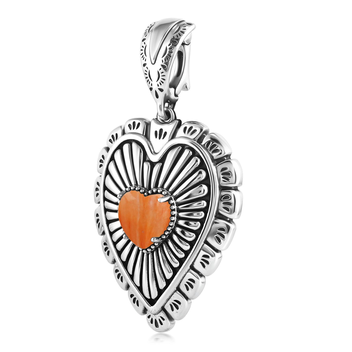 EXCLUSIVELY OURS! Sterling Silver Orange Spiny Oyster Bold Heart Pendant Enhancer