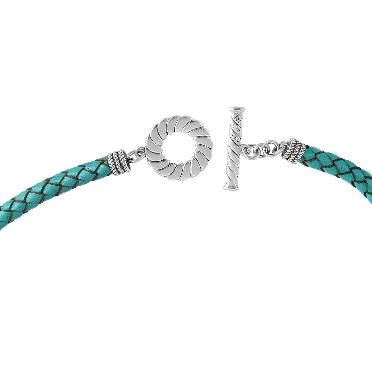Sterling Silver Braided Turquoise Leather Toggle Necklace