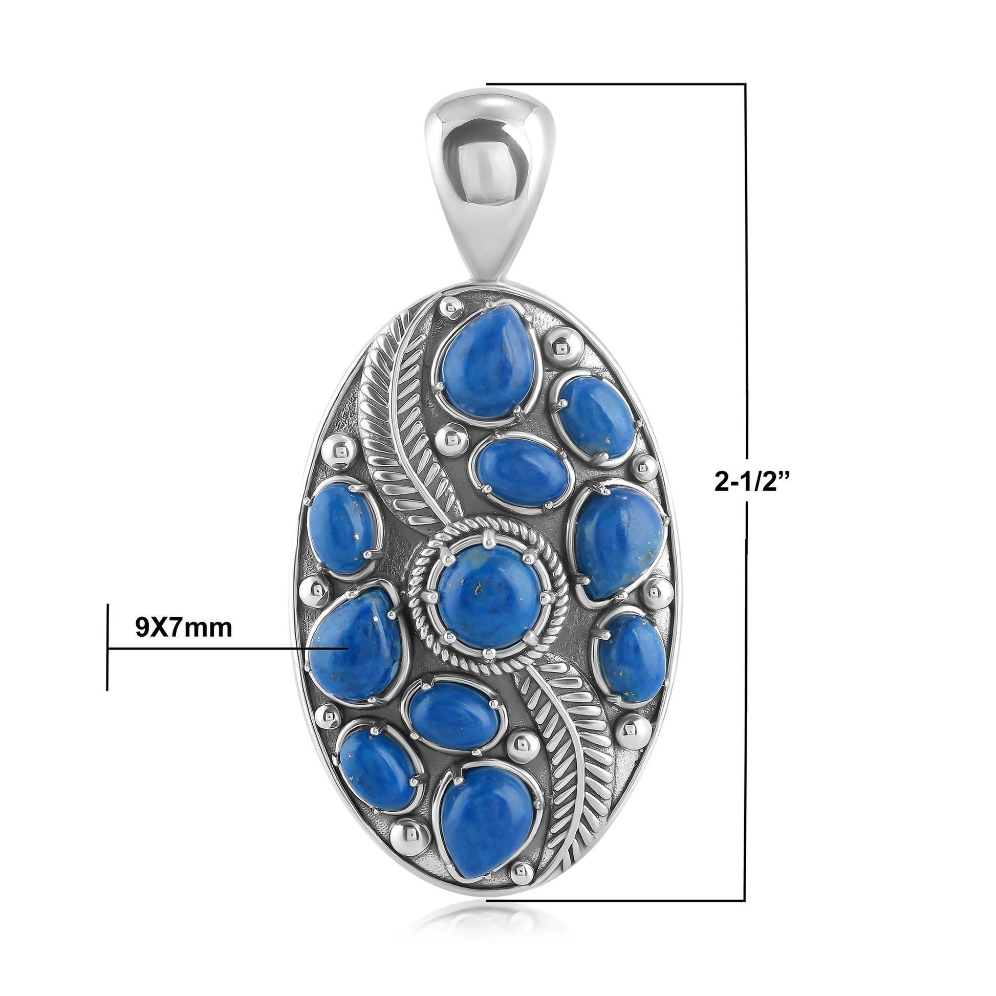 Sterling Silver Denim Lapis Oval Leaf Pendant Enhancer