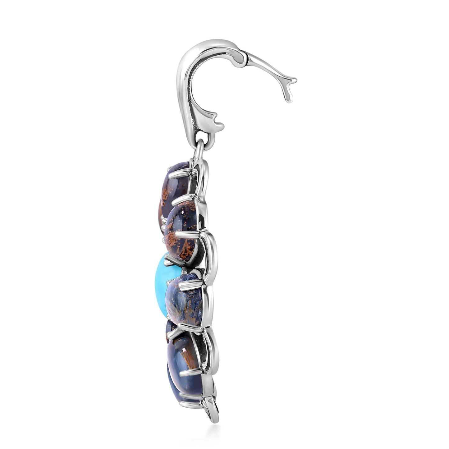 Sterling Silver Pietersite and Kingman Turquoise Pear Shape Circle Pendant Enhancer