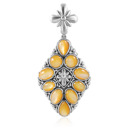 Sterling Silver Yellow Mother of Pearl Diamond Shaped Cluster Pendant Enhancer