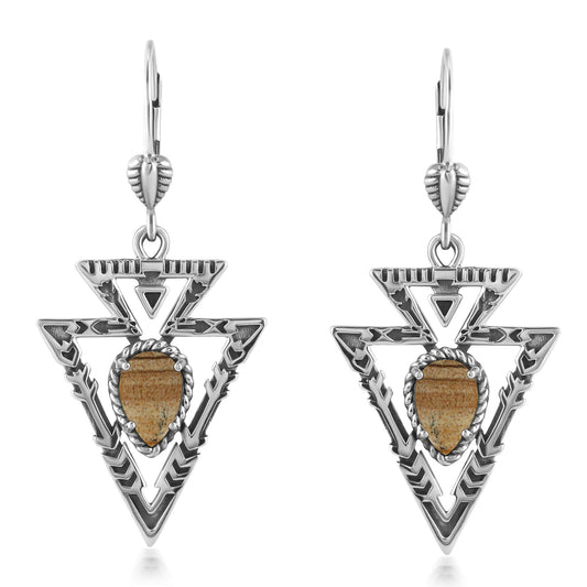 Sterling Silver Picture Jasper Arrowhead Lever Back Earrings