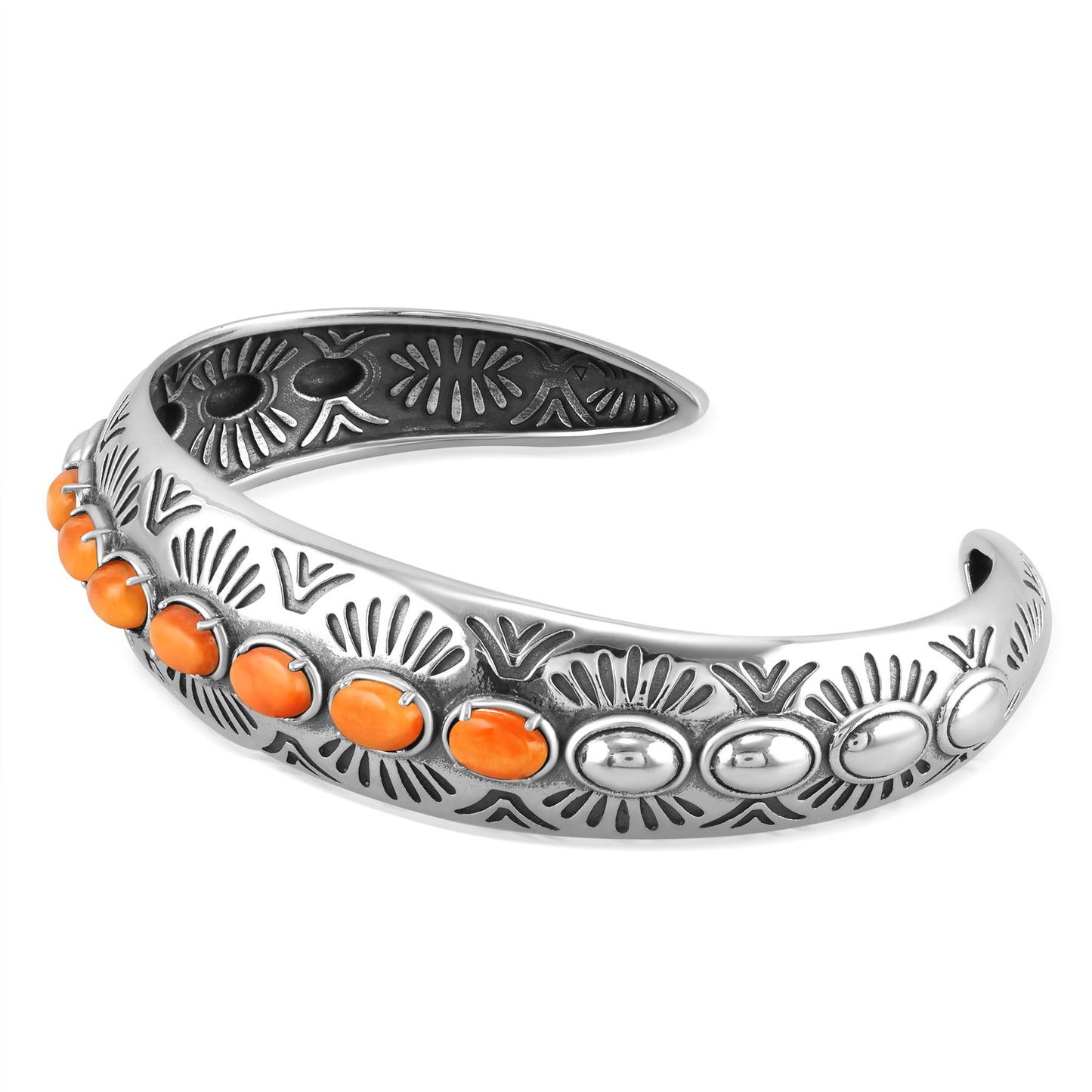 Sterling Silver Orange Spiny Oyster Textured Cuff Bracelet