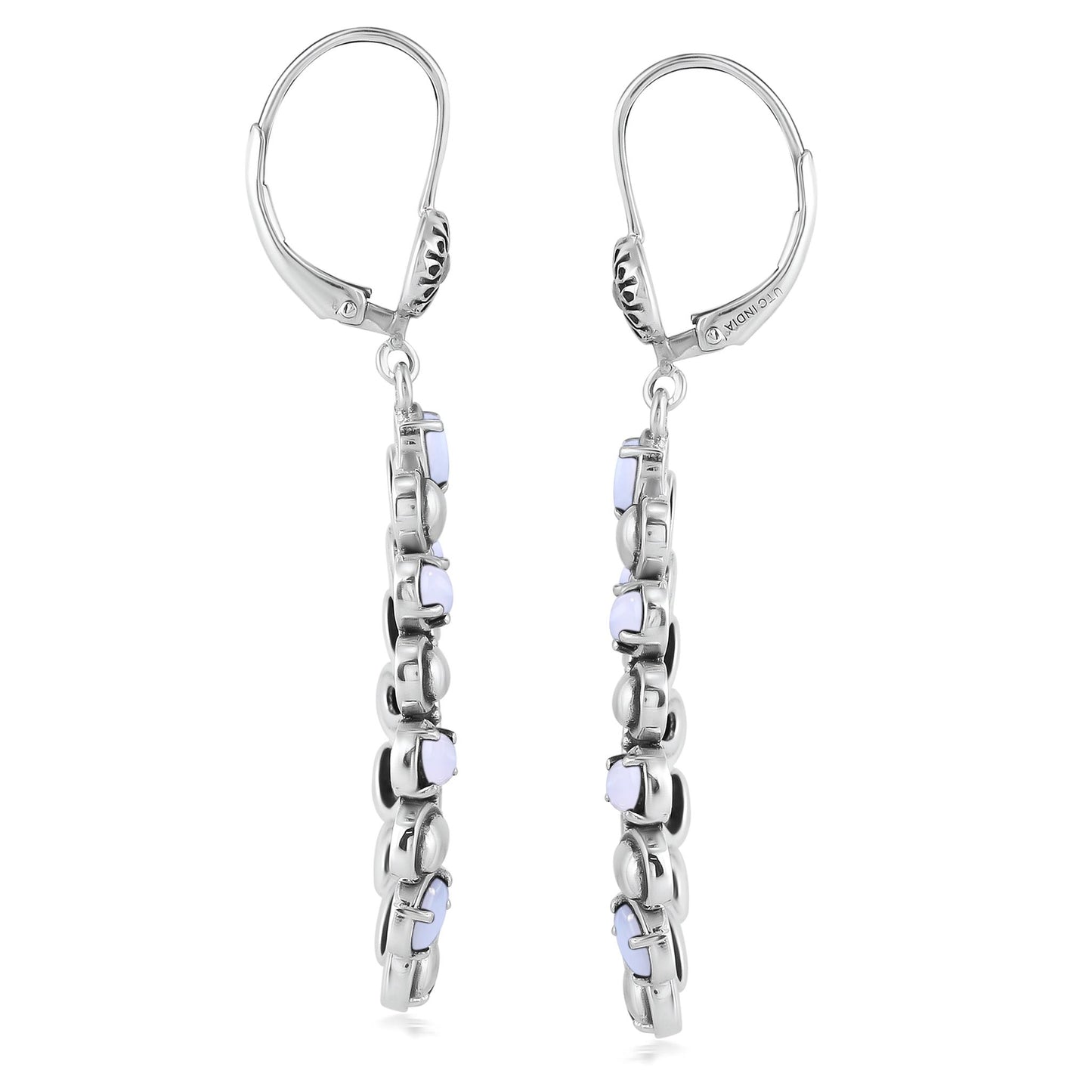 Sterling Silver Blue Lace Agate Open Teardrop Pear-Cut Dangle Earrings