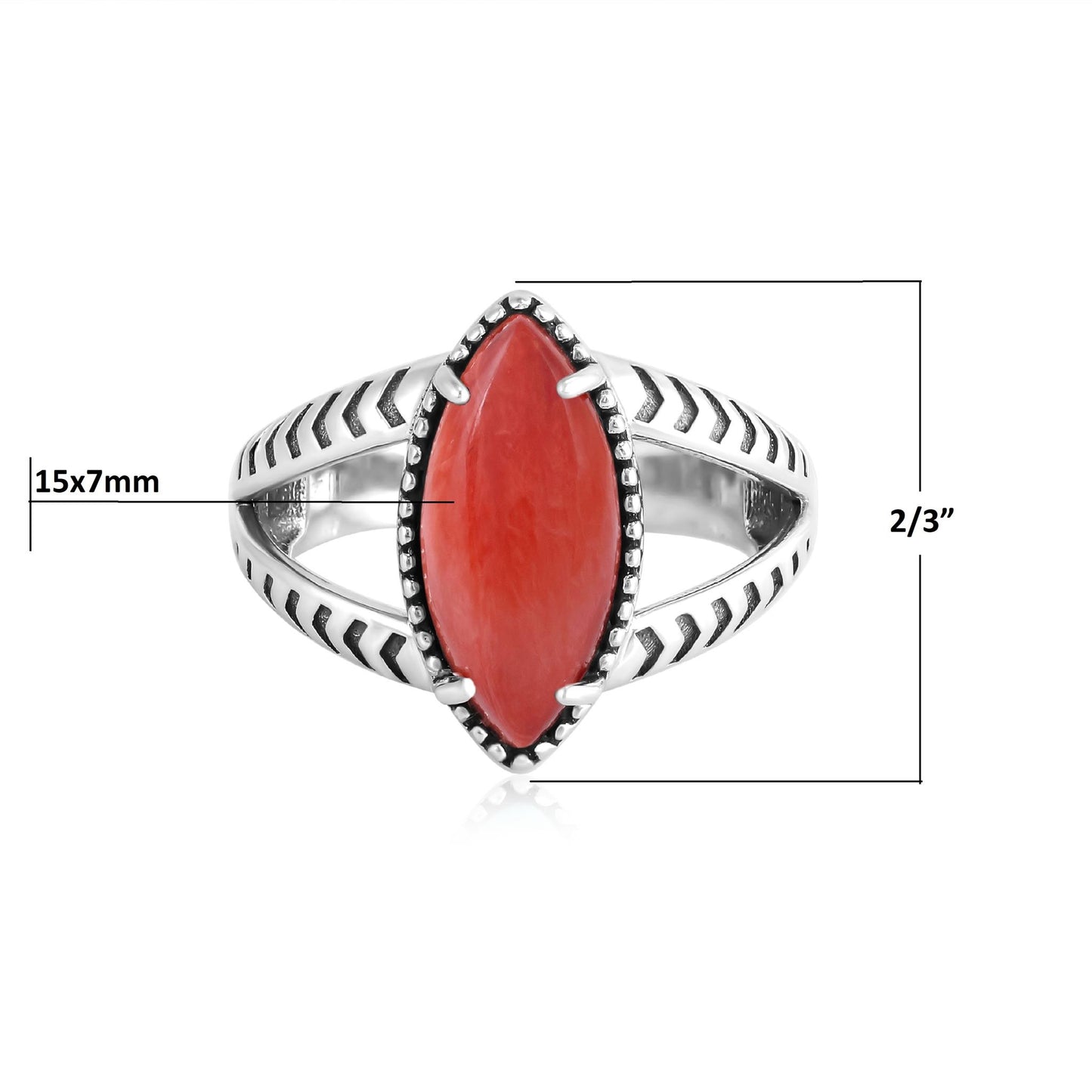 Sterling Silver Red Spiny Oyster Marquise Split Shank Ring