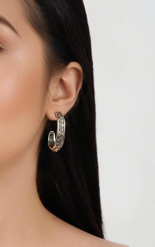 Sterling Silver Patterned J-Hoop 1 Inch Earrings