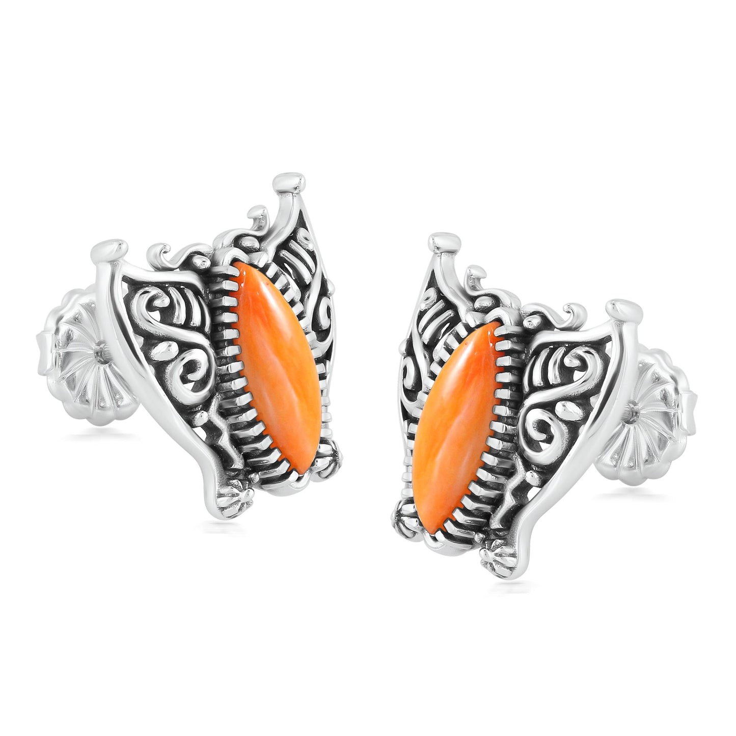 Sterling Silver Orange Spiny Oyster Butterfly Stud Earrings