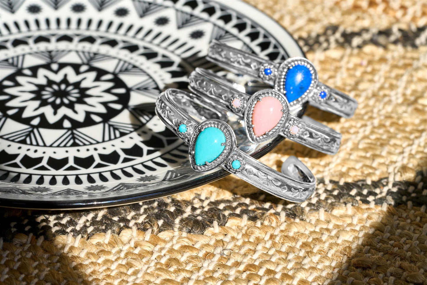 EXCLUSIVELY OURS! Sterling Silver Pink Opal Single Row Rope Teardrop Cuff Bracelet Sizes Small to Large