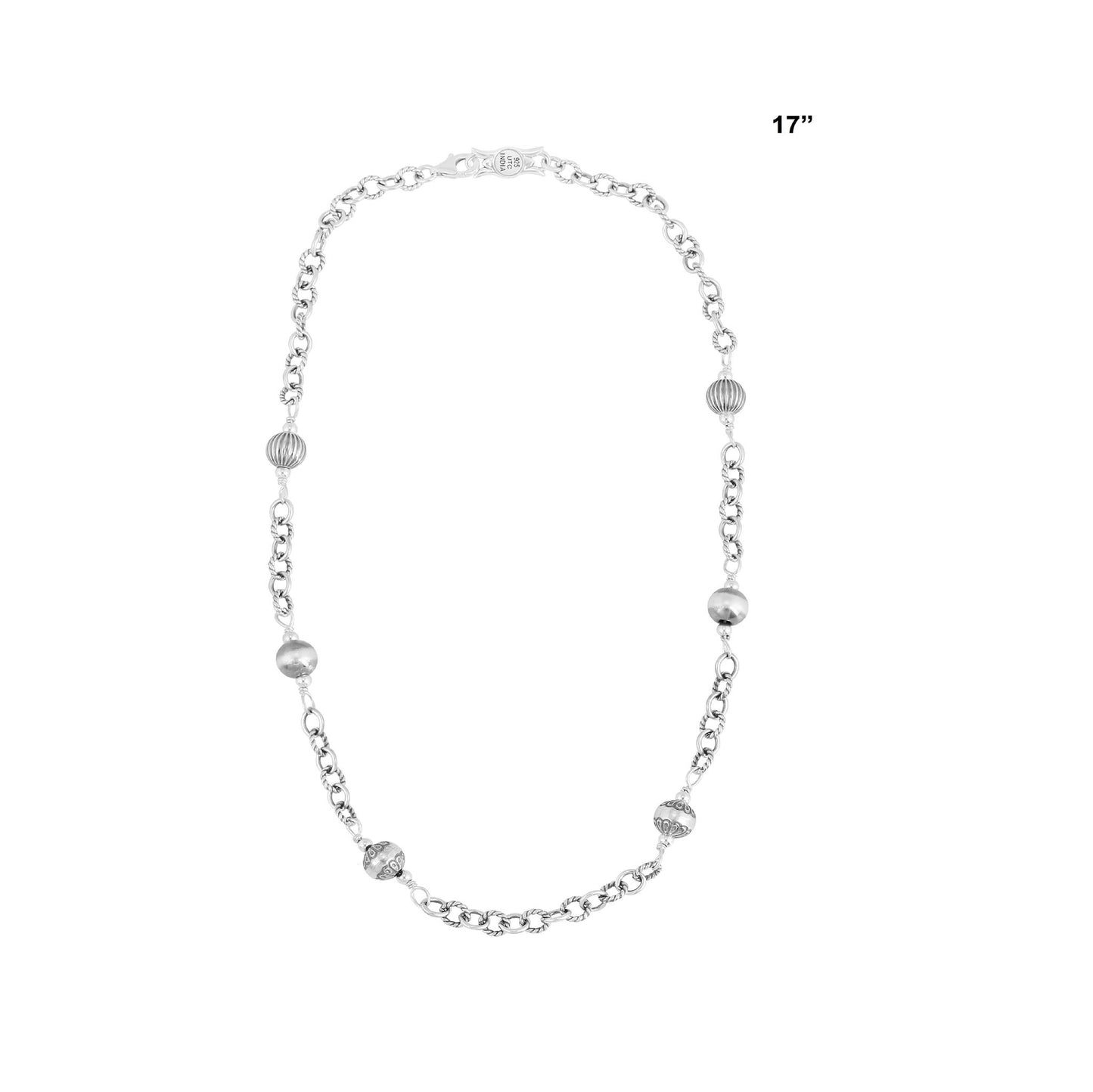Sterling Silver Bead and Textured Oval Necklace