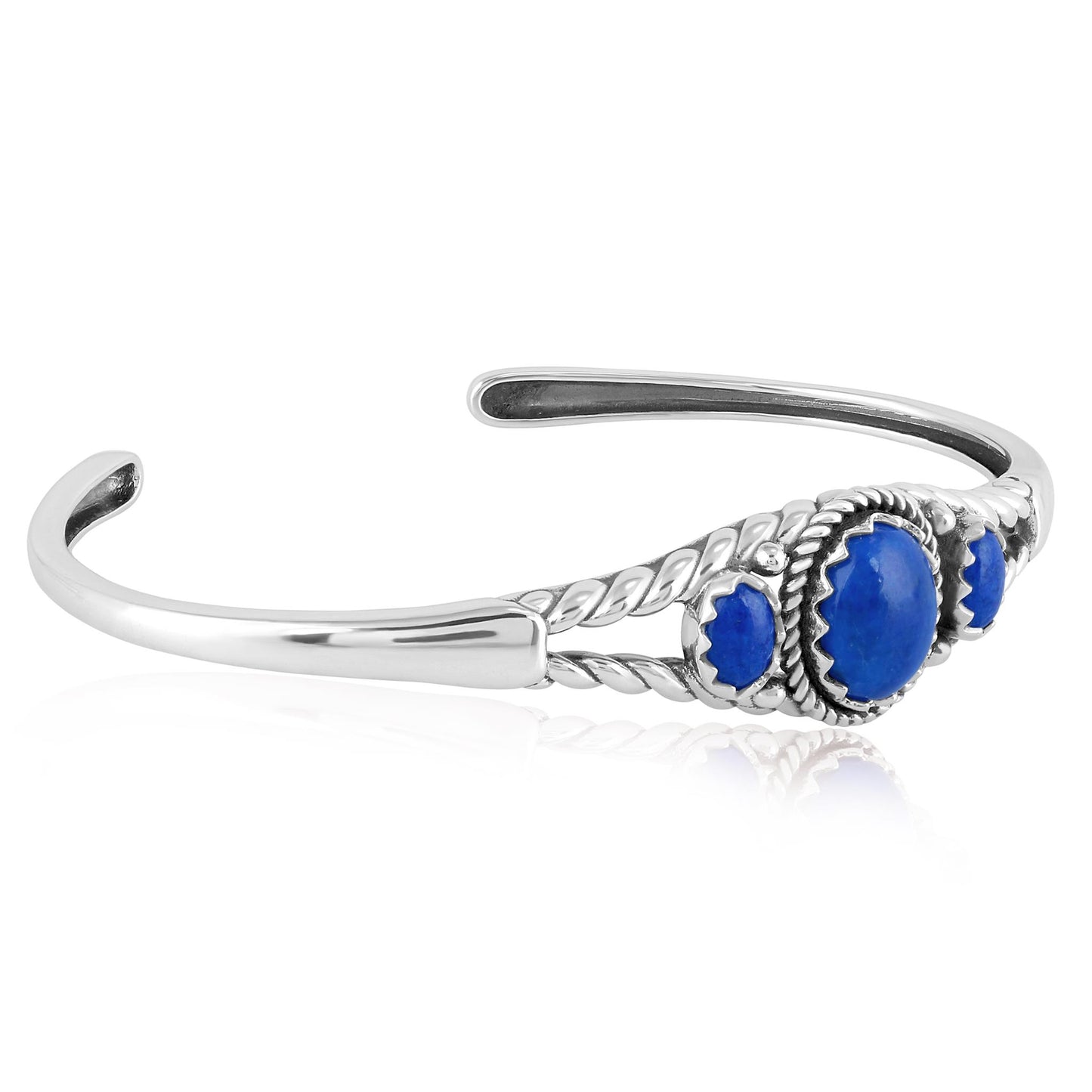 EXCLUSIVELY OURS! Sterling Silver Lapis Oval Cut Rope Cuff Bracelet, Sizes Small to Large