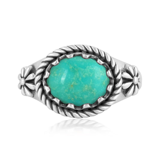 Sterling Silver Green Turquoise East West Ring