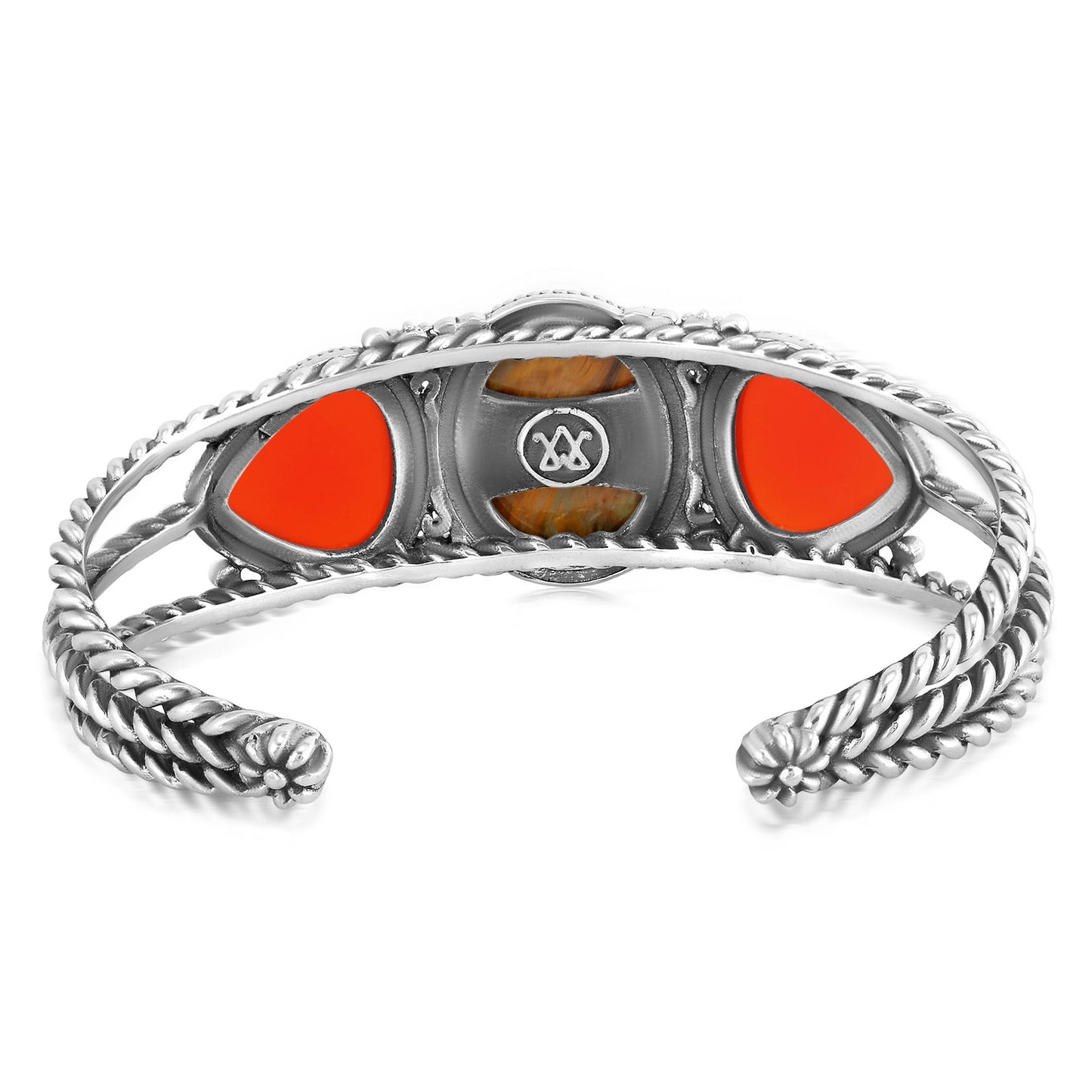 Sterling Silver Trillion Shaped Pietersite and Red Onyx Cuff Bracelet