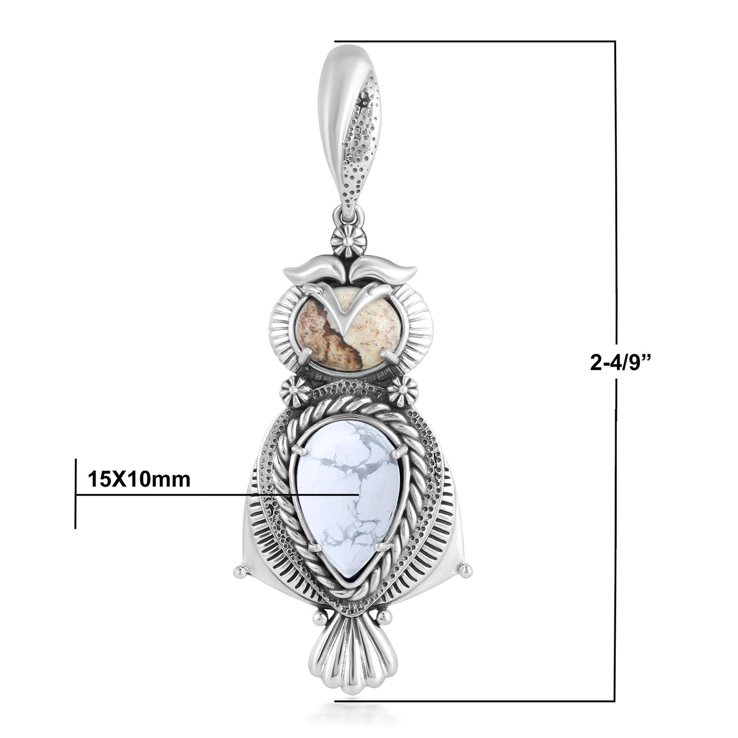 Sterling Silver Picture Jasper and Howlite Owl Pendant Enhancer