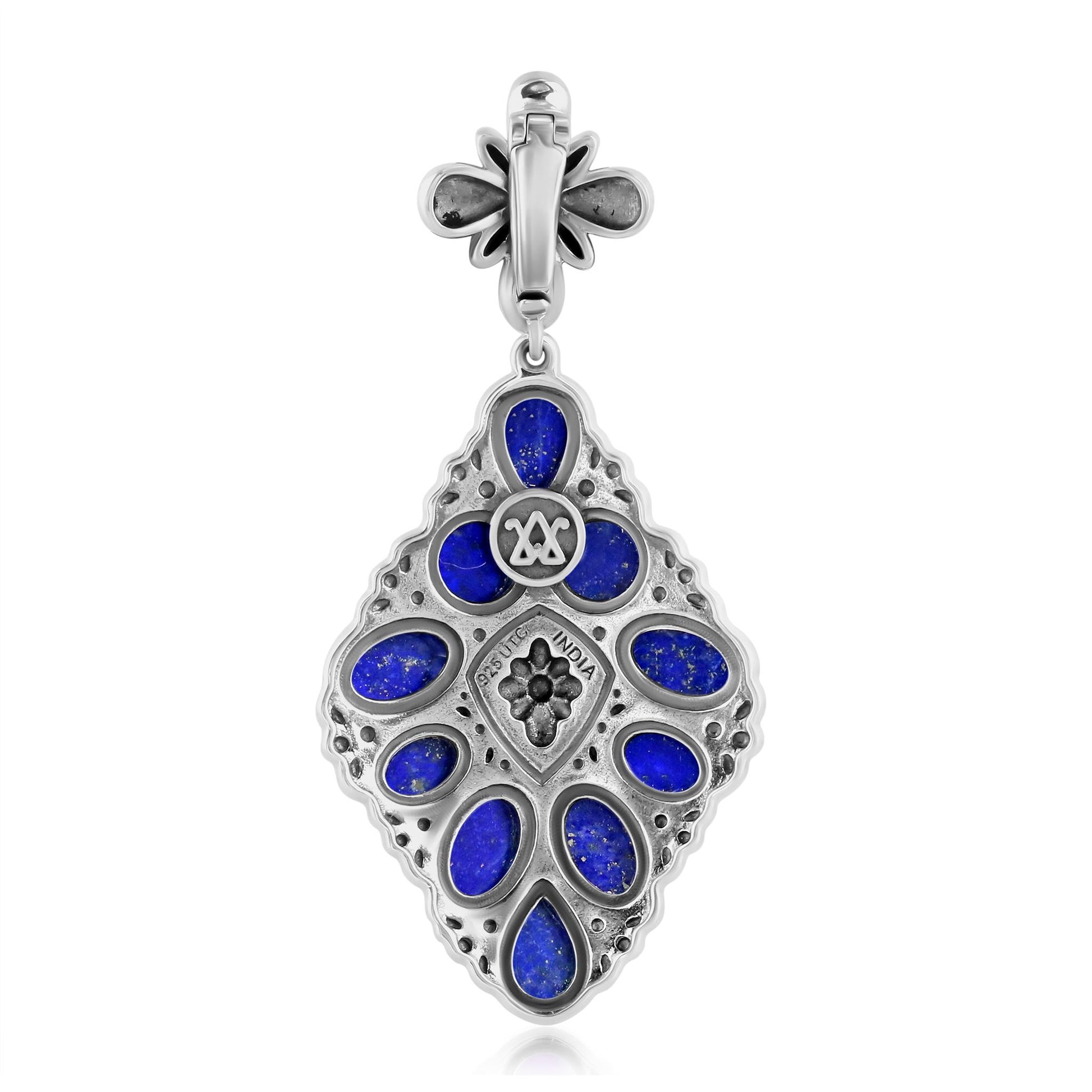 Sterling Silver Lapis Diamond Shaped Cluster Pendant Enhancer