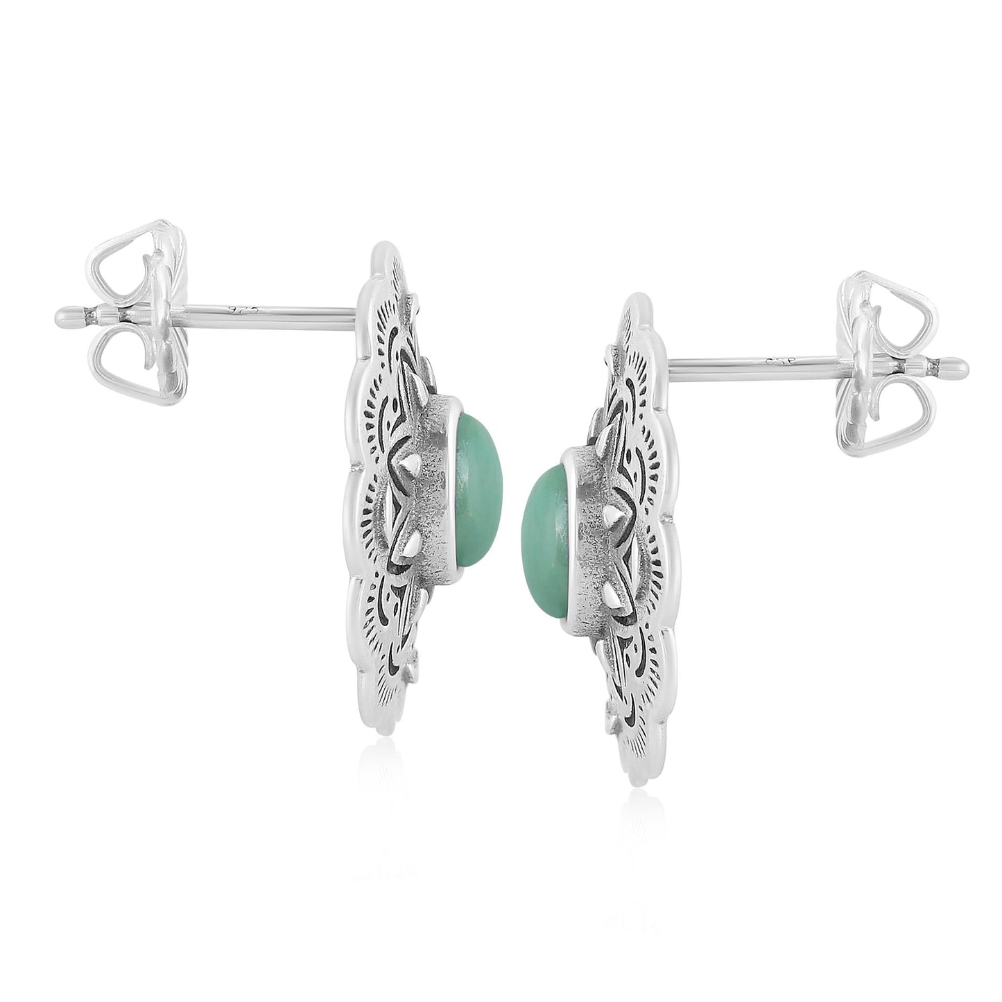 Sterling Silver Green Turquoise Concha Stud Earrings