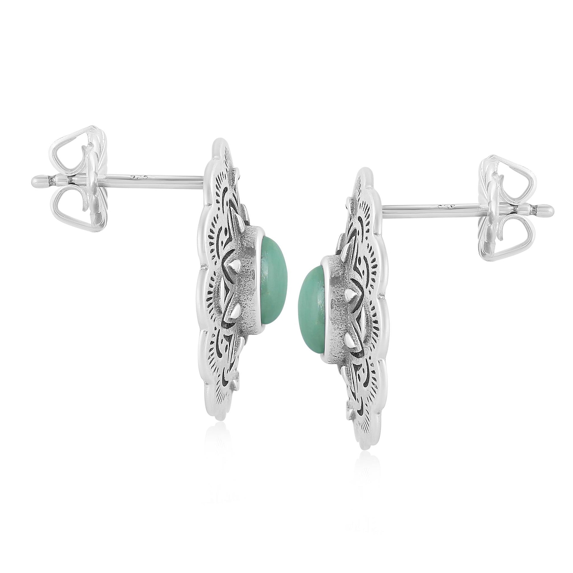 Sterling Silver Green Turquoise Concha Stud Earrings