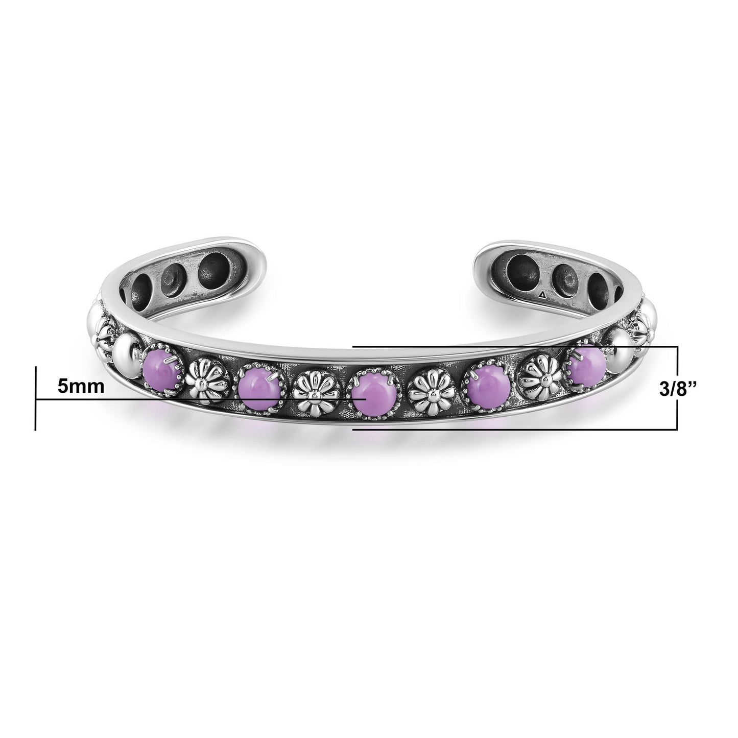 Sterling Silver Phosphosiderite Concha Flower Narrow Cuff Bracelet