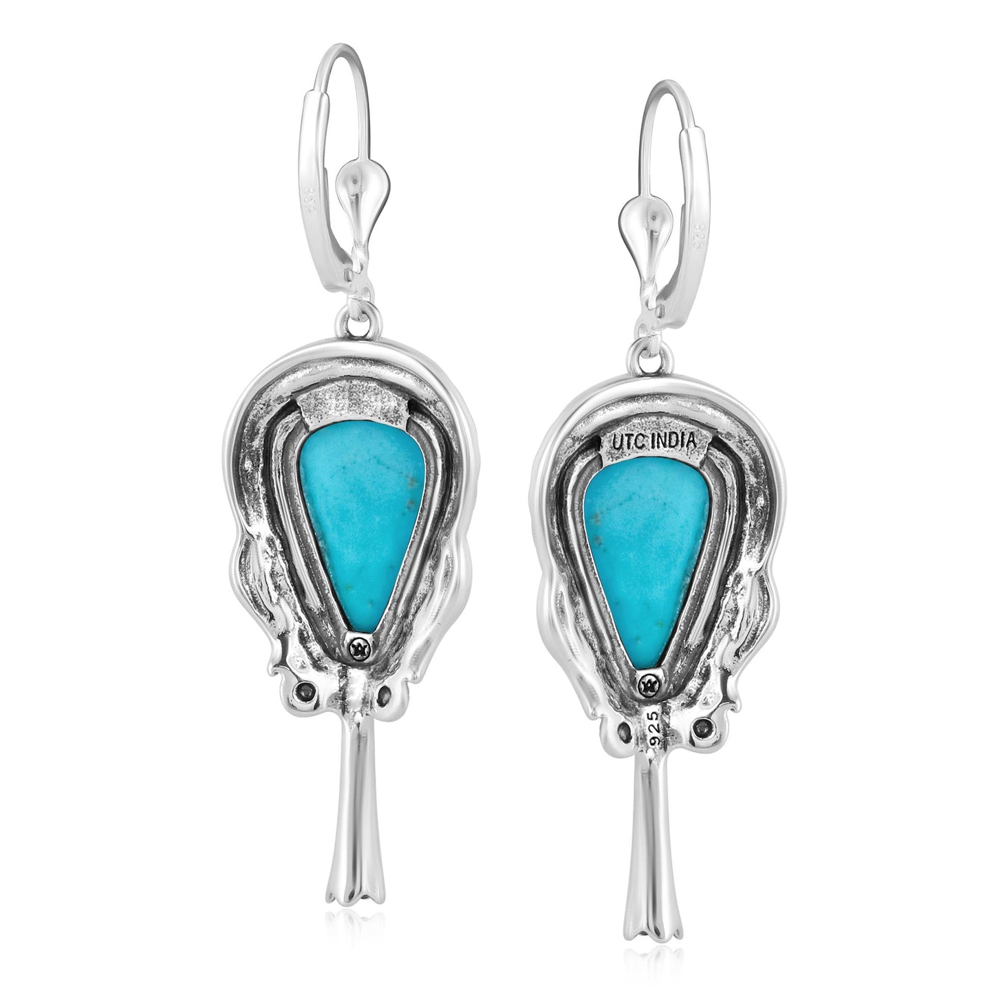 EXCLUSIVELY OURS! Sterling Silver Kingman Turquoise Squash Blossom Dangle Earrings