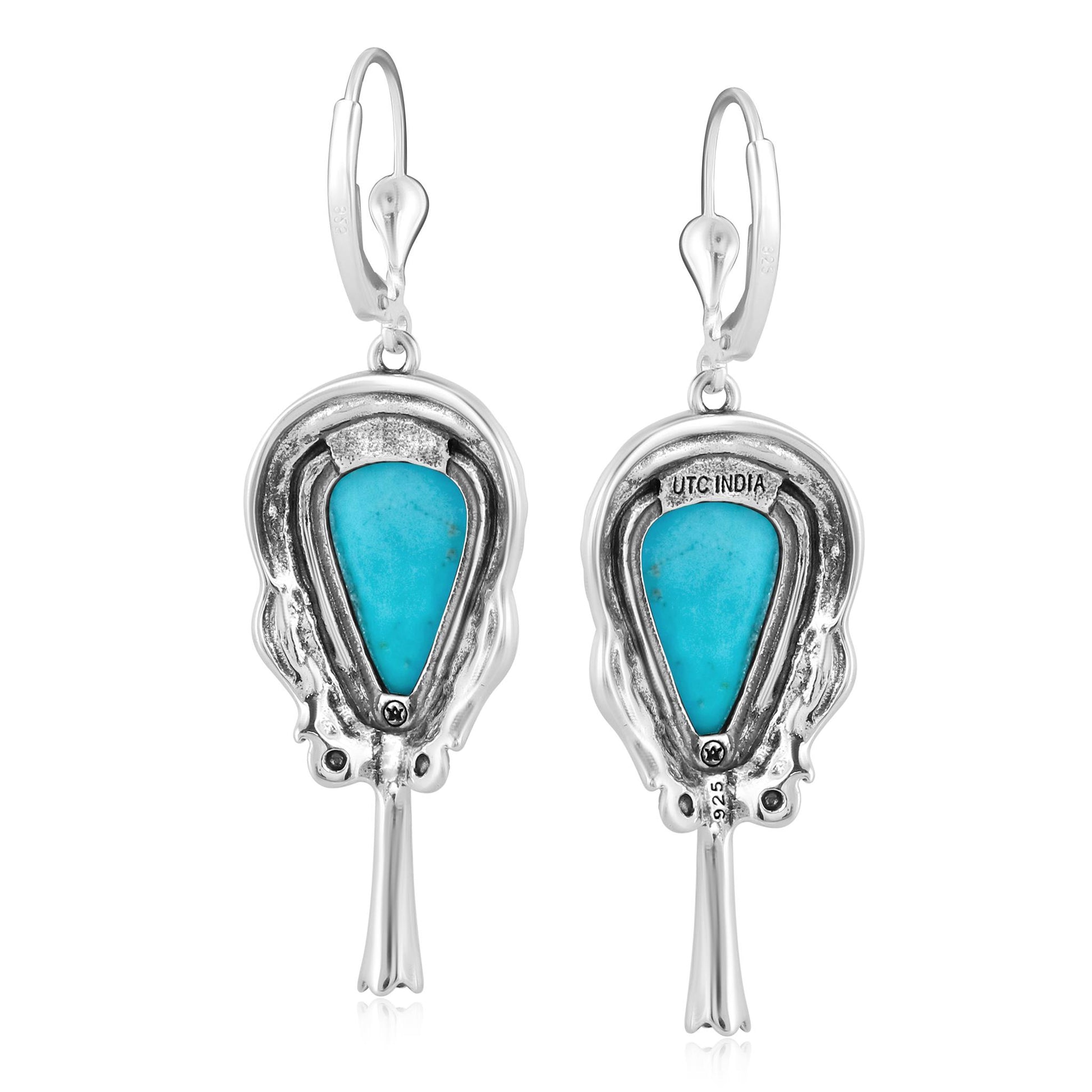 EXCLUSIVELY OURS! Sterling Silver Kingman Turquoise Squash Blossom Dangle Earrings